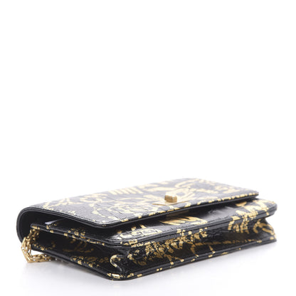 Chanel Calfskin Crocodile Embossed Graffiti 2.55 Cocodile Reissue Wallet On Chain WOC Black Gold 4 of 14