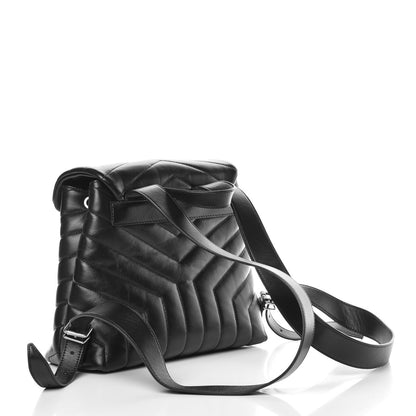 Saint Laurent Calfskin Y Quilted Monogram Small Loulou Backpack Black 3 of 9
