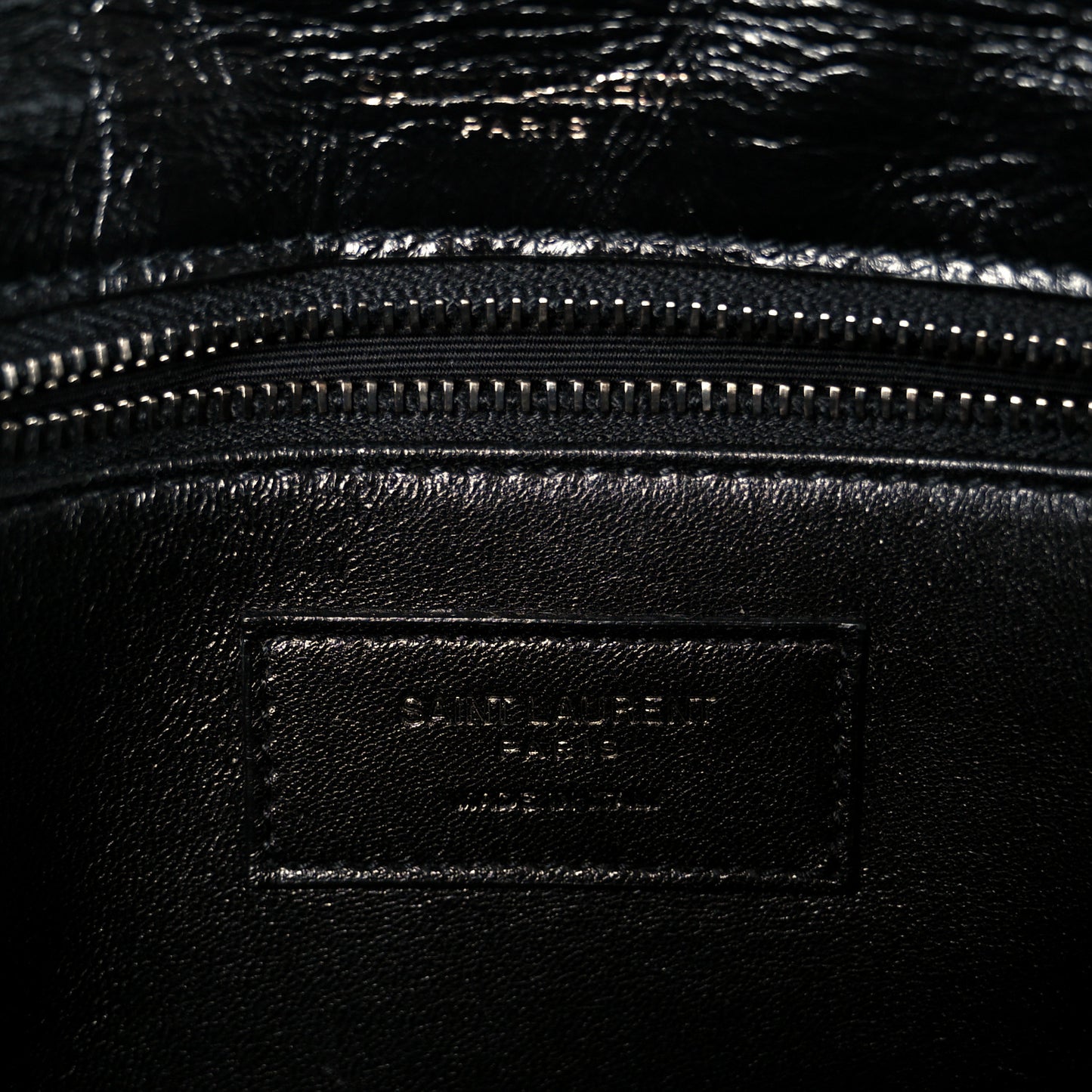 Crinkled Calfskin Shearling Monogram Medium Niki Chain Satchel Black