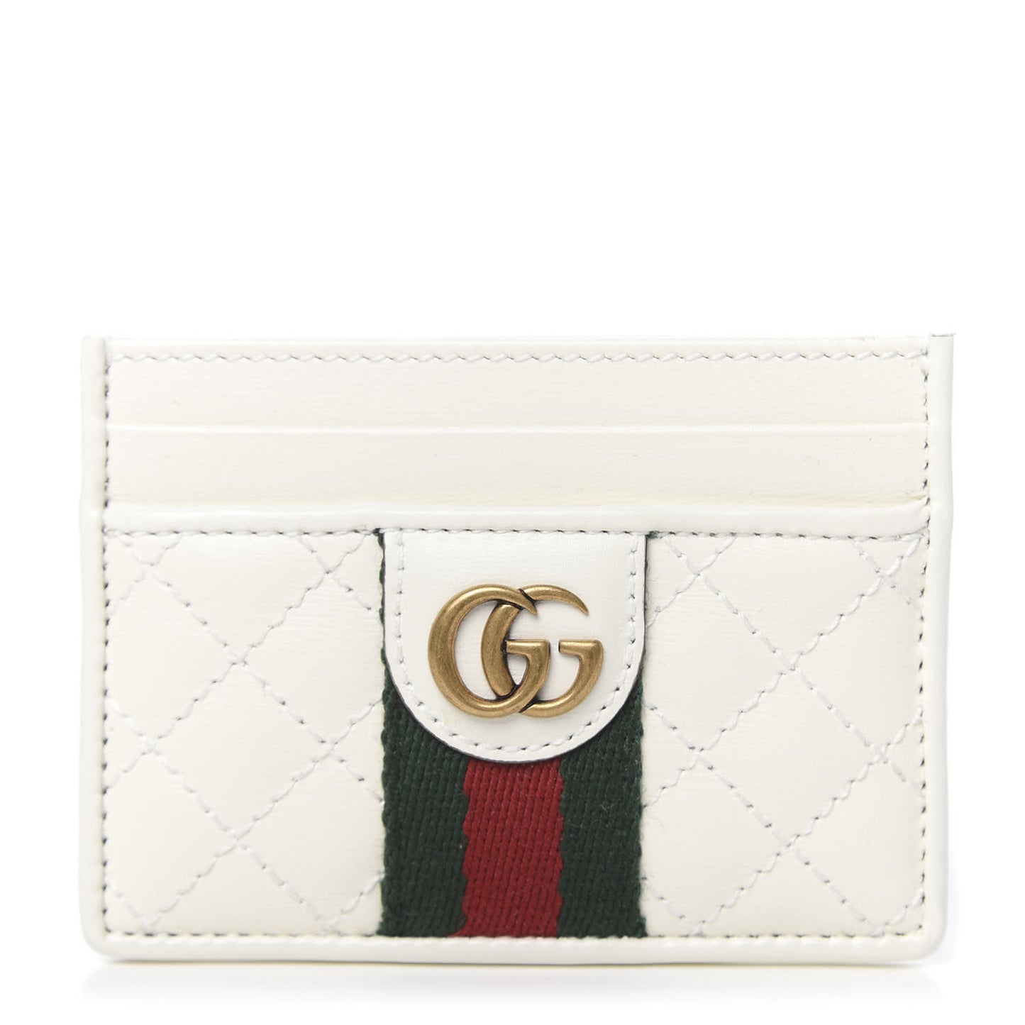 Calfskin Web Stitched Ophidia Card Holder Off White