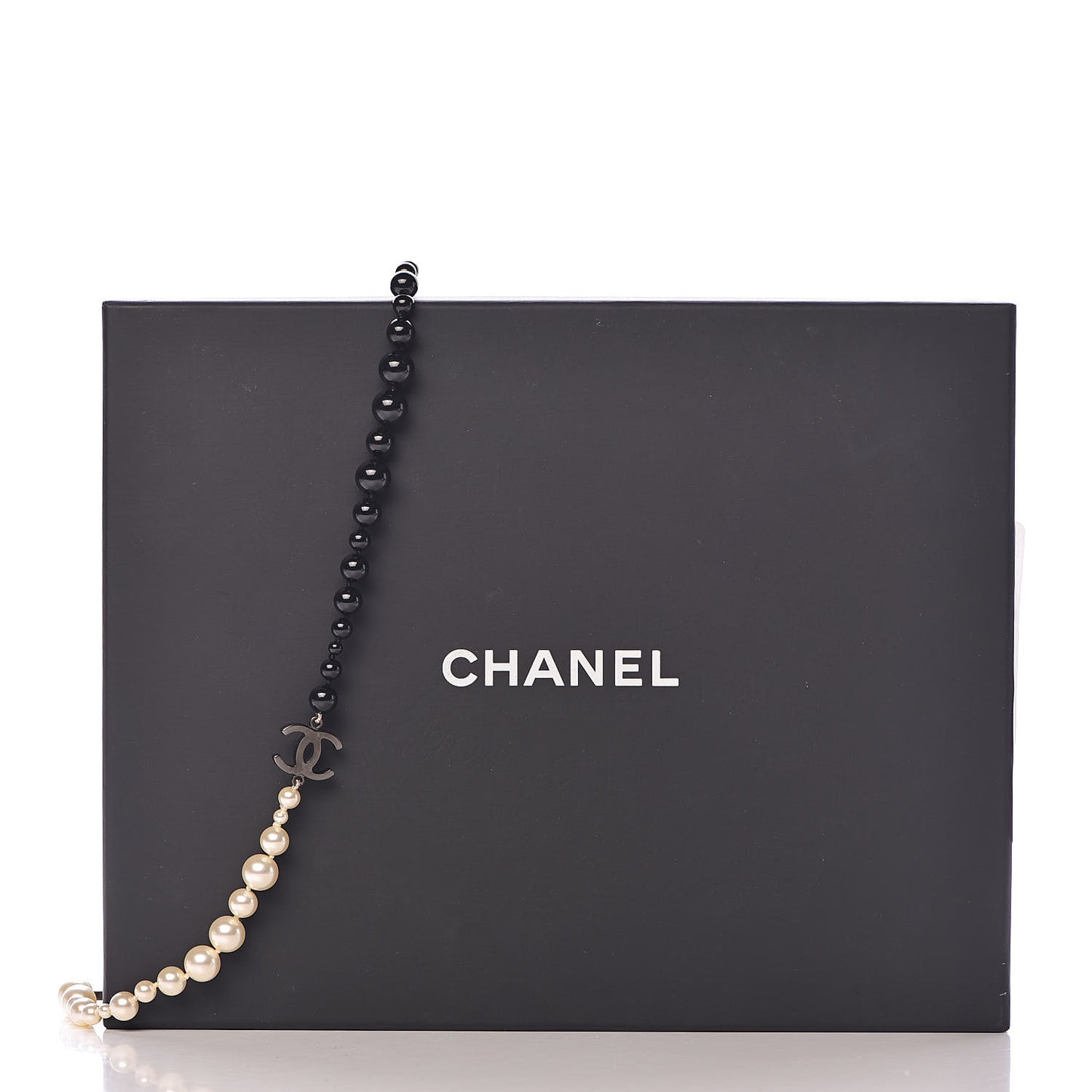 Pearl Beaded CC Long Necklace Black