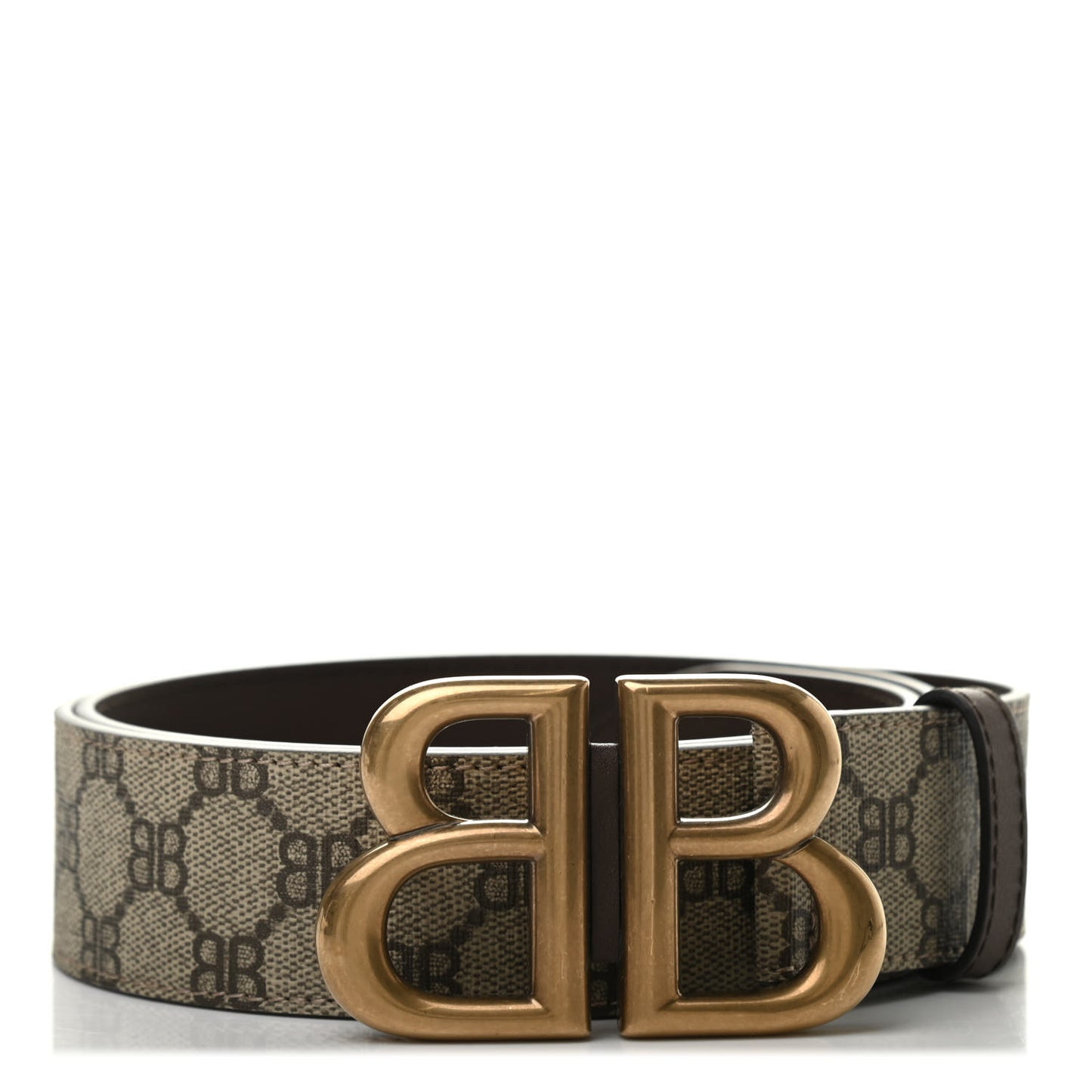 X BALENCIAGA BB Supreme Monogram 40mm Belt 95 38 Beige Ebony Dark Brown