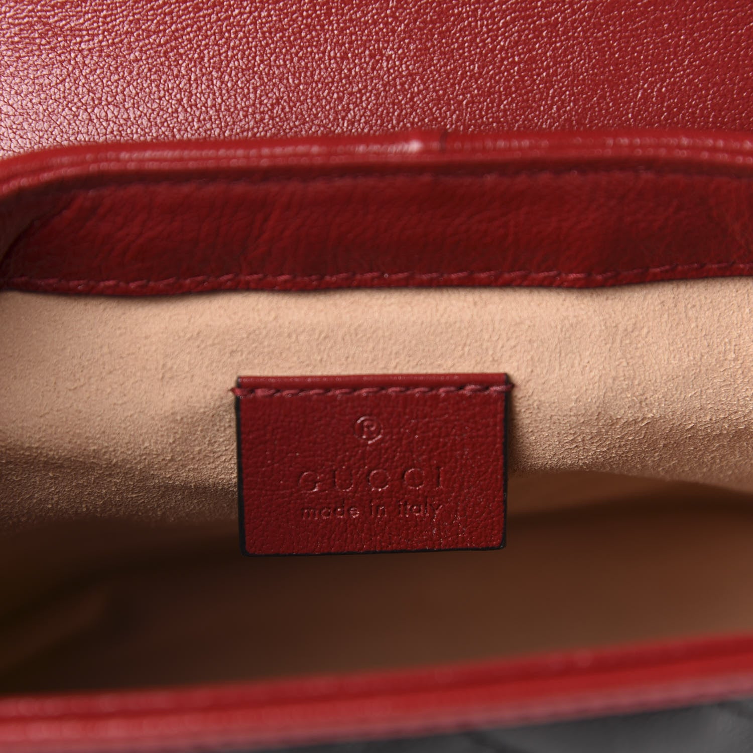 Gucci Vintage Effect Calfskin Matelasse Diagonal Mini Torchon GG Marmont Top Handle Shoulder Bag Black Romantic Cherry 8 of 10