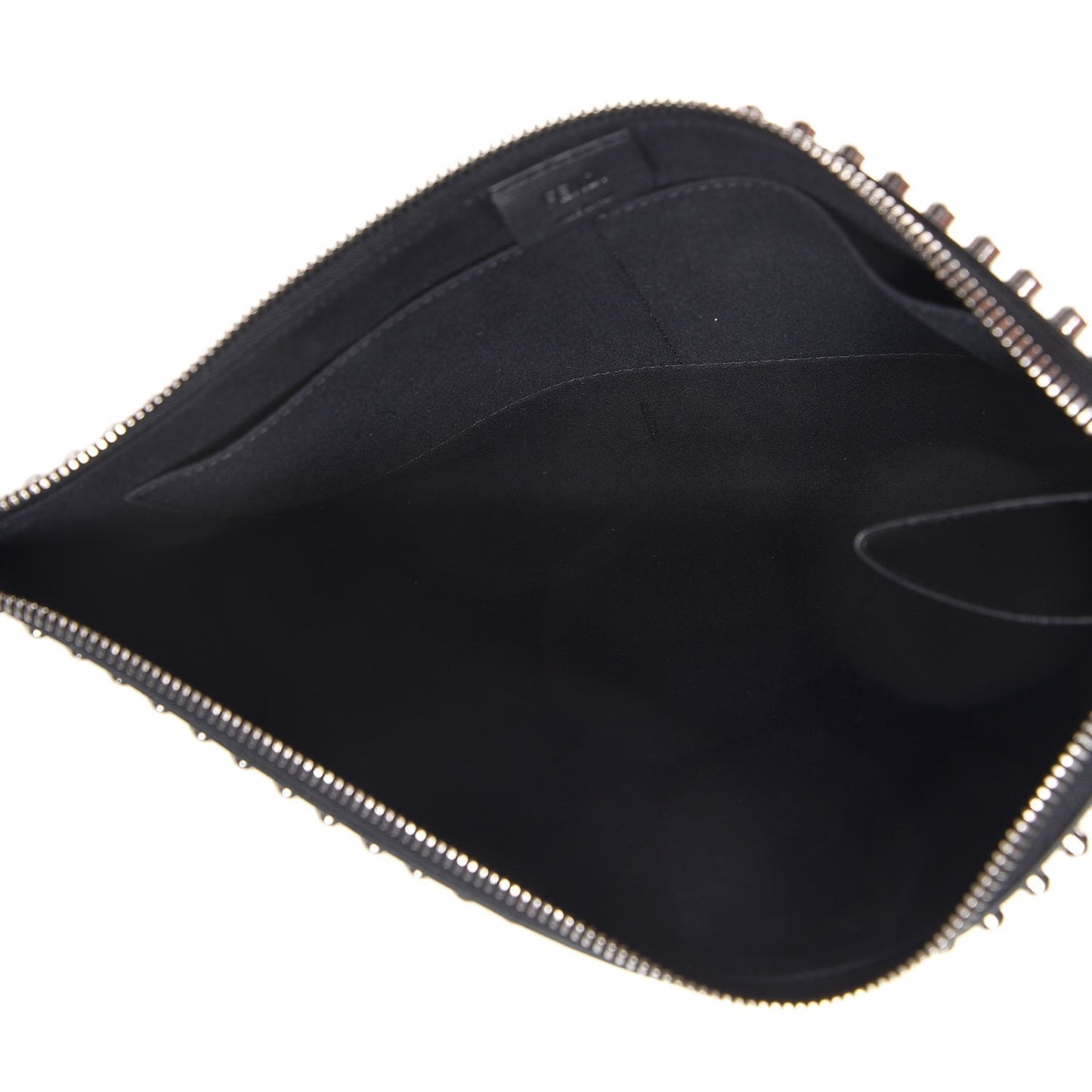 Vitello Elite Mink Fur Studded Karlito Zip Around Pouch Black