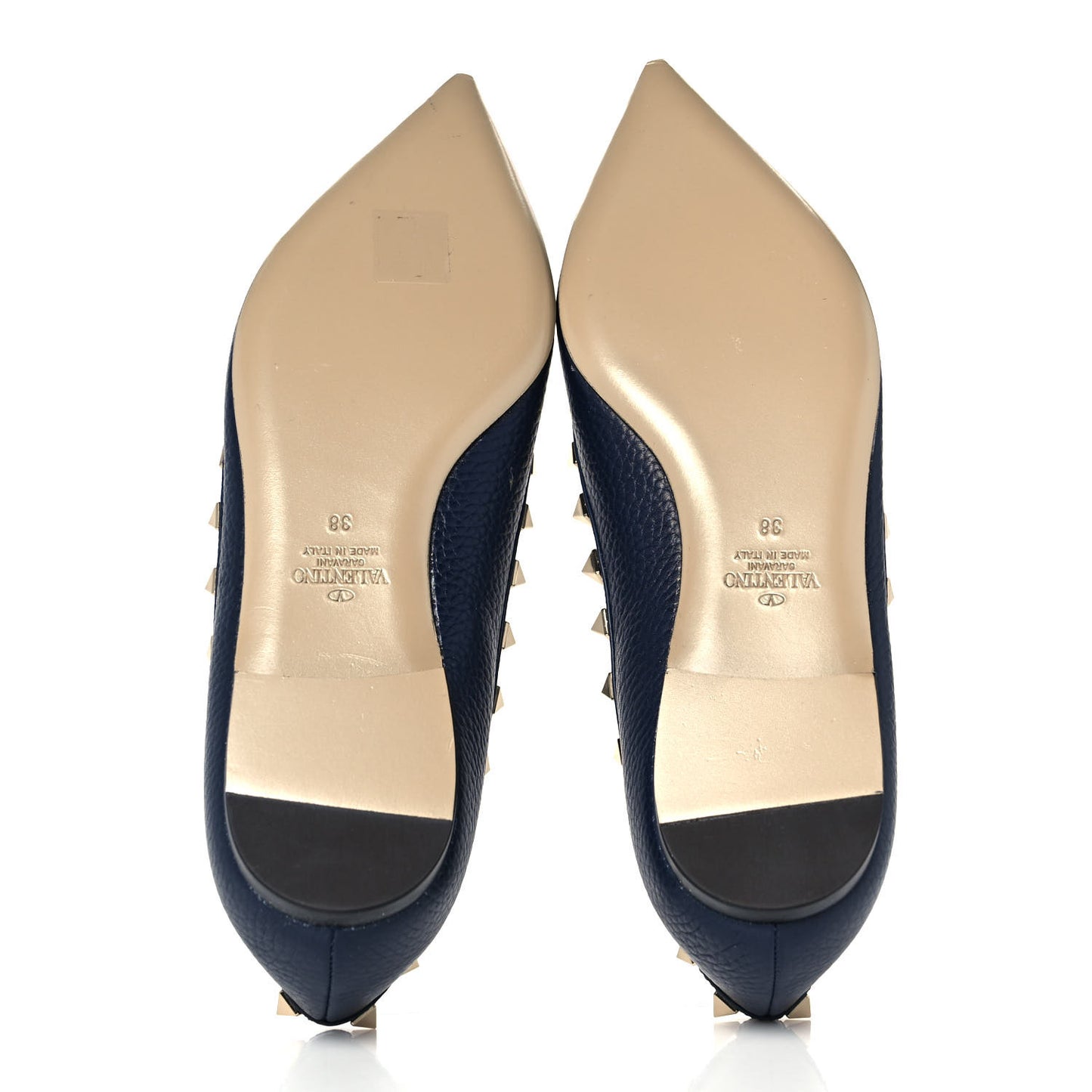 Pebbled Calfskin Rockstud Ballerina Flats 38 Marine