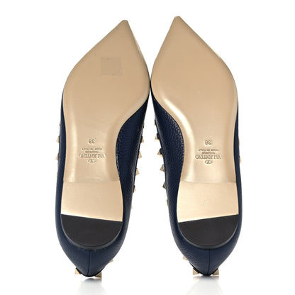 Valentino Garavani Pebbled Calfskin Rockstud Ballerina Flats 38 Marine 5 of 9