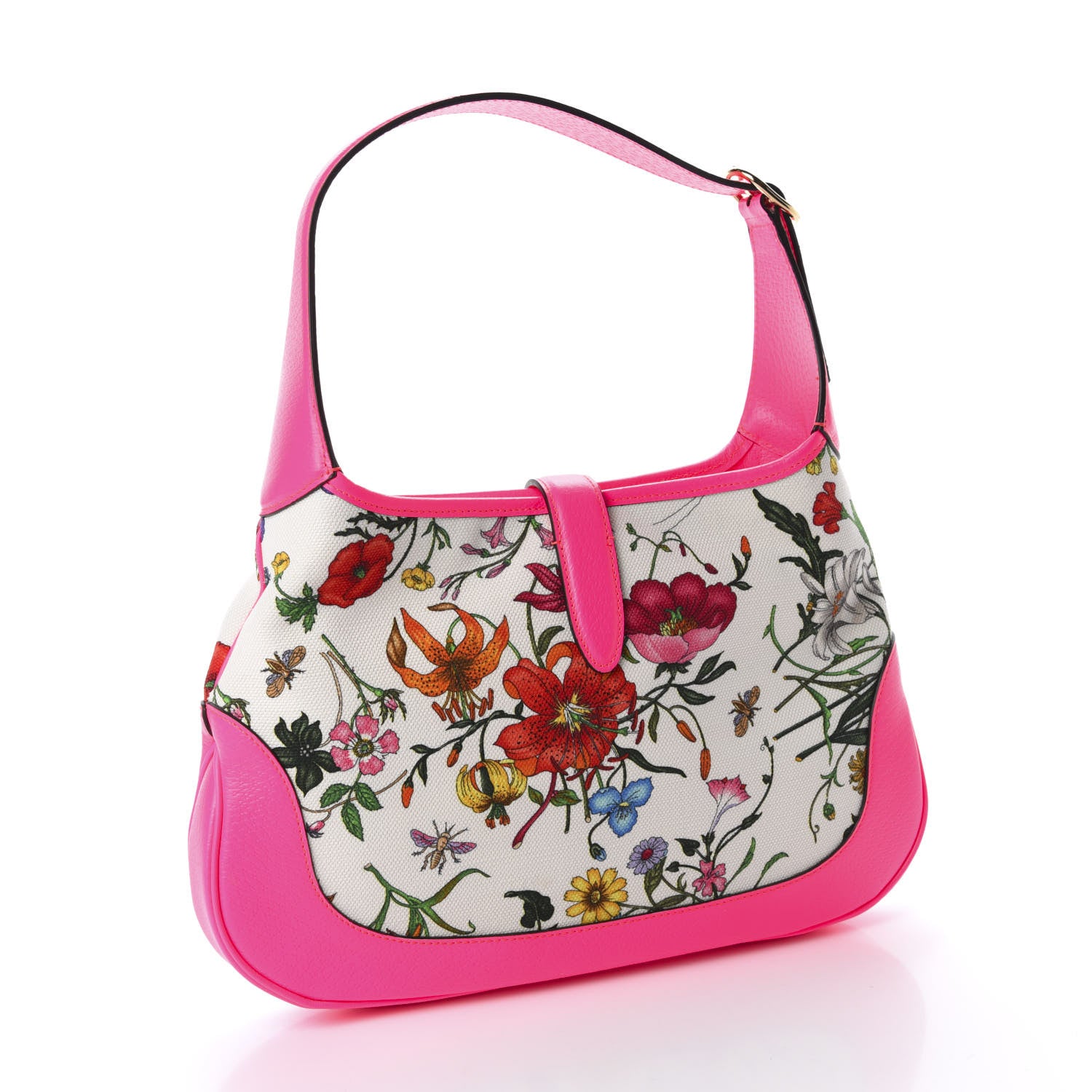 Gucci Canvas Flora Medium Jackie Hobo Fuchsia 3 of 10