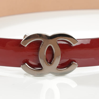 Chanel Patent Calfskin CC Logo Skinny Belt 95 38 Red 3 of 8