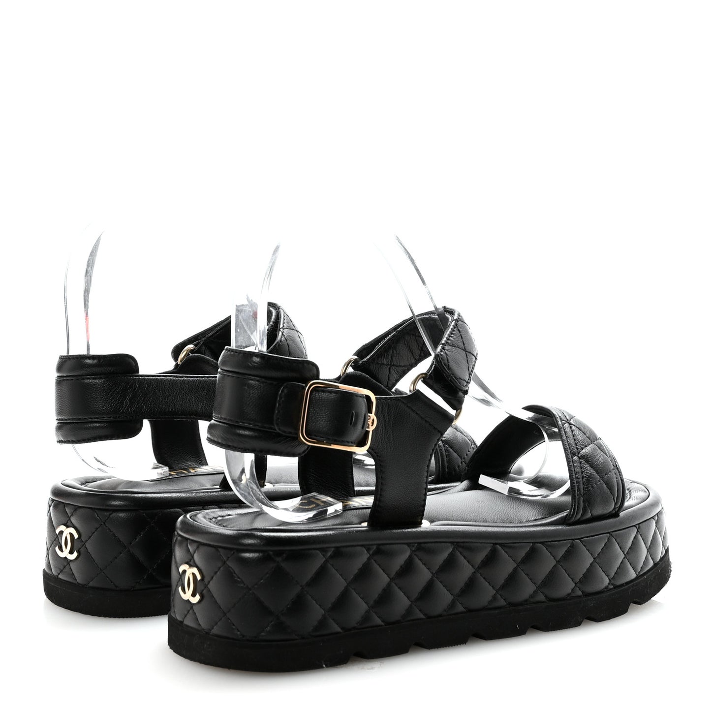 Lambskin Quilted Platform Sandals 37 Black