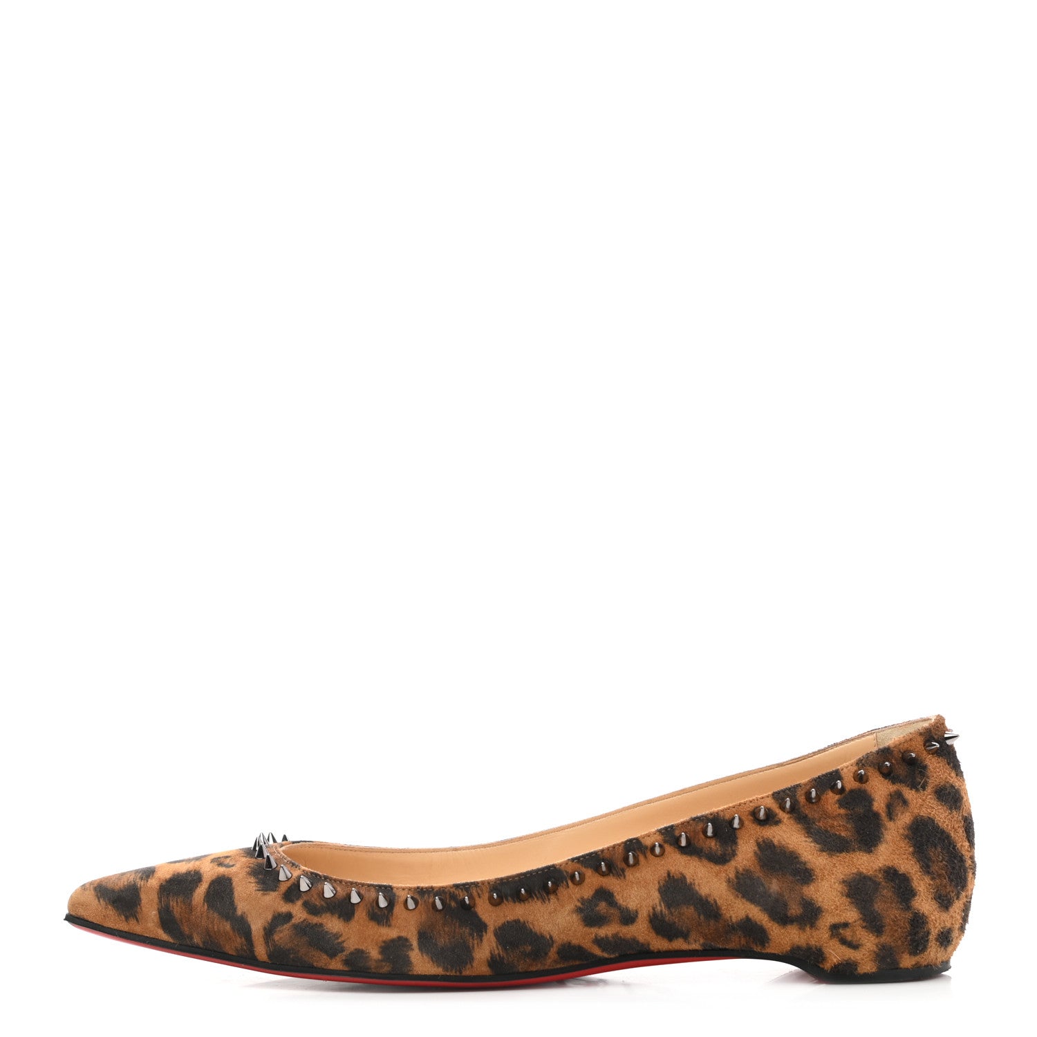 Christian Louboutin Veau Velours Studded Anjalina Flats 37.5 Leo Gun Metal 1 of 12