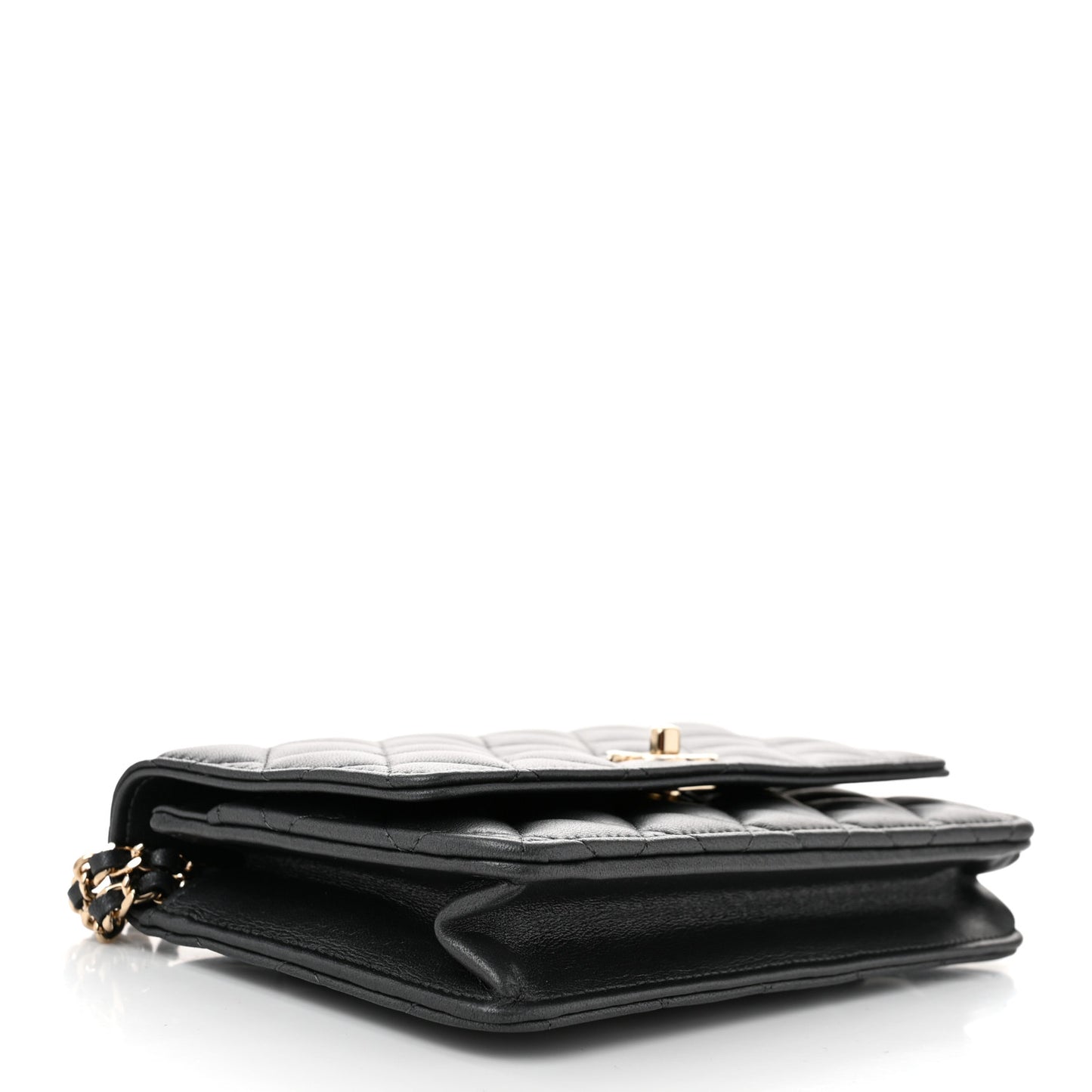 Pearly Lambskin Quilted Charms Wallet On Chain WOC Black