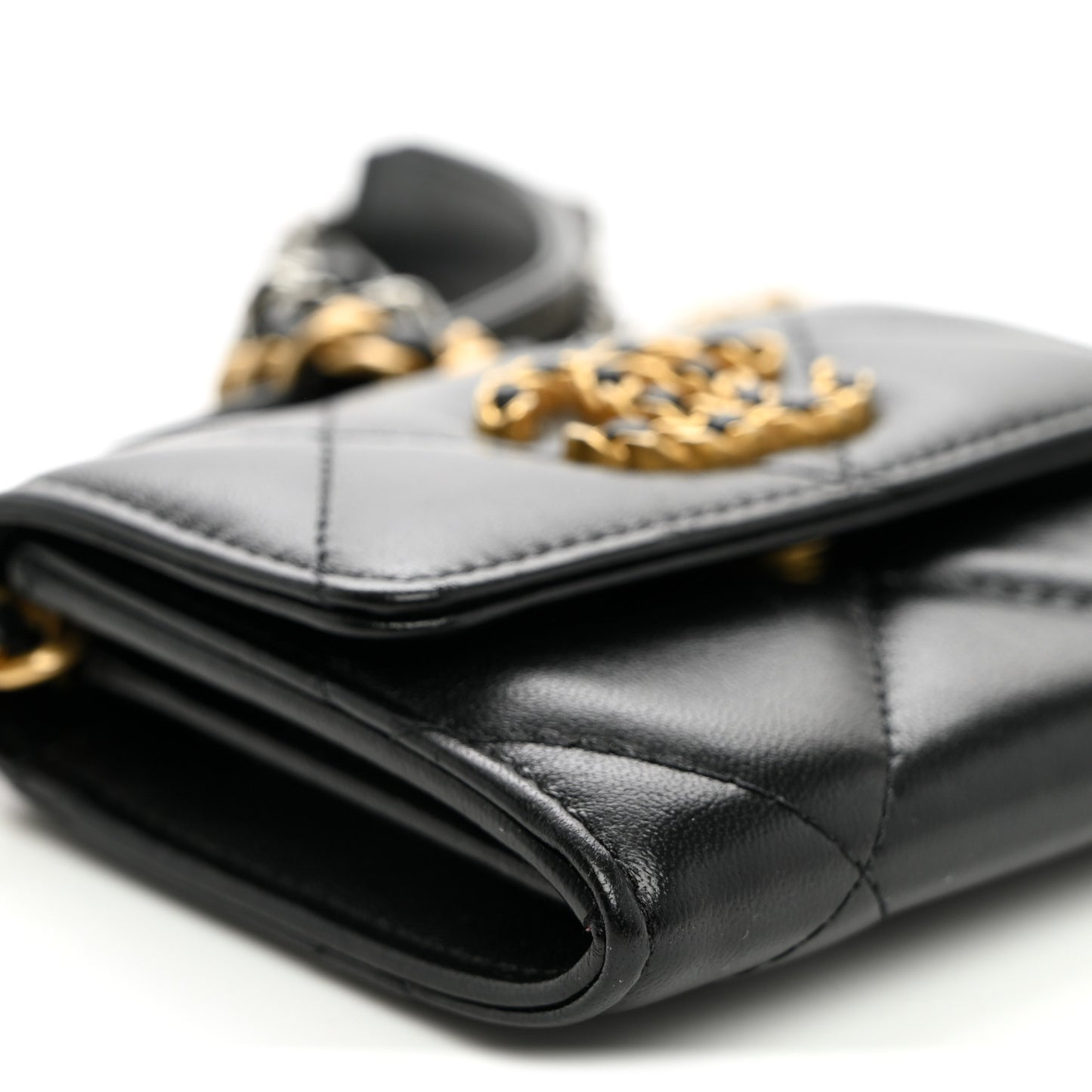 Lambskin Quilted Chanel 19 Flap Coin Purse With Chain Black
