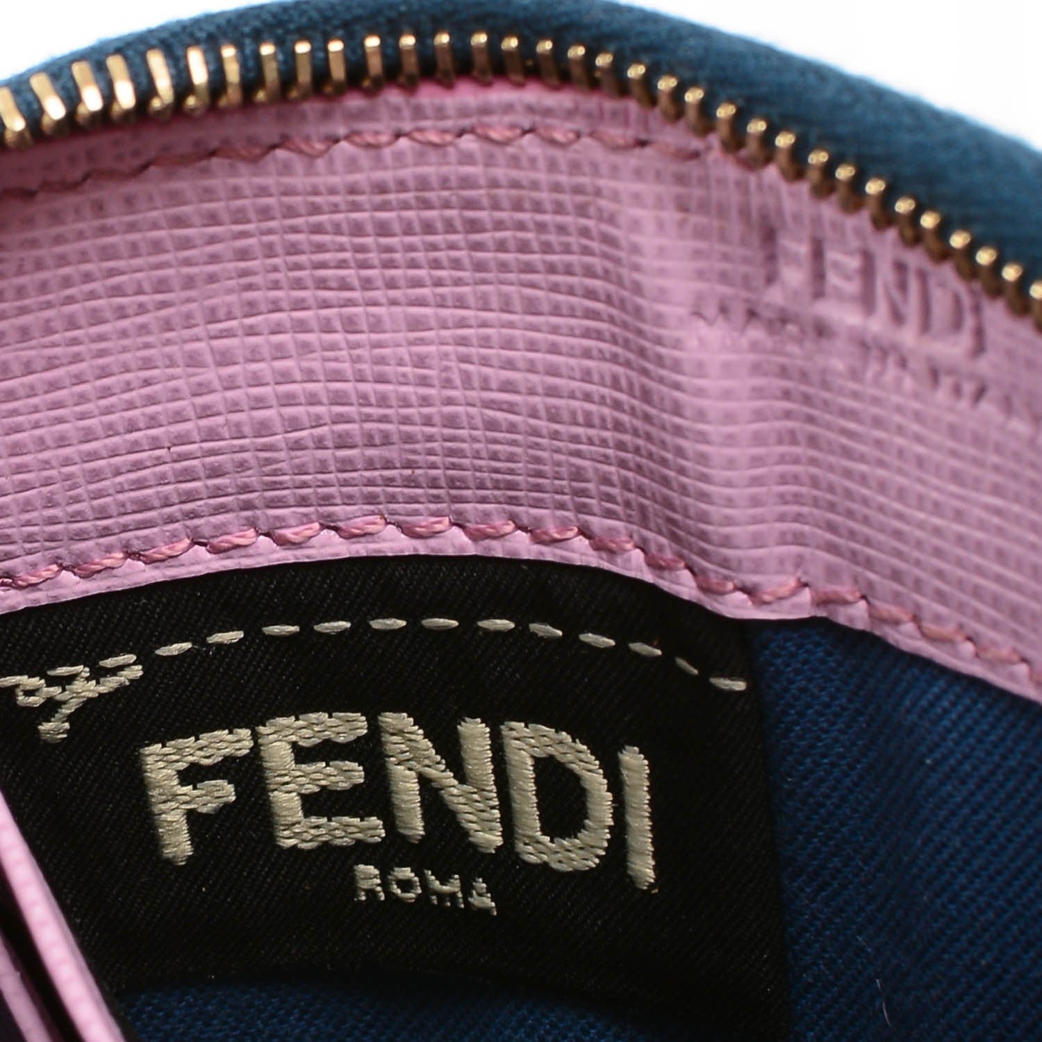 Fendi Vitello Elite Crystal Eye Monster Mini Zip Around Wallet Cobalt Lavender Pink 8 of 8