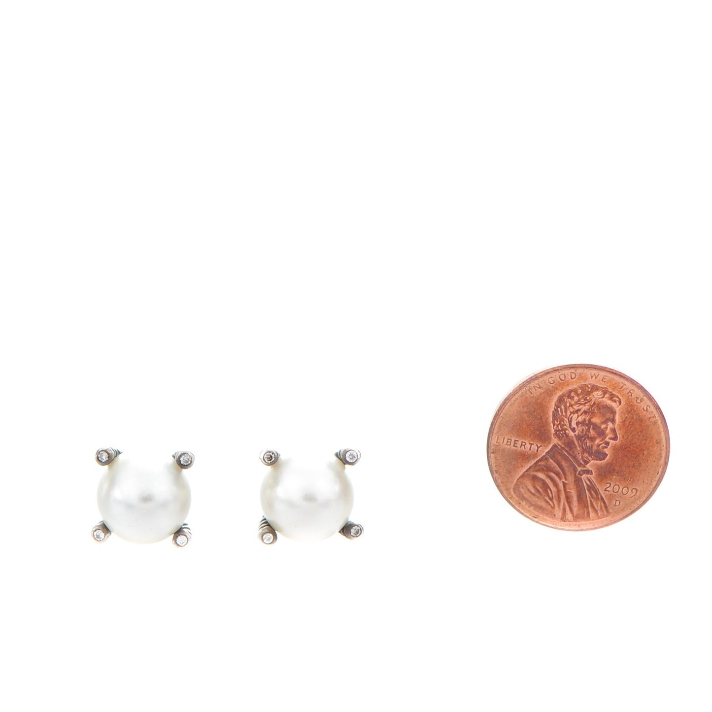 Sterling Silver Diamond Pearl 10mm Cable Stud Earrings