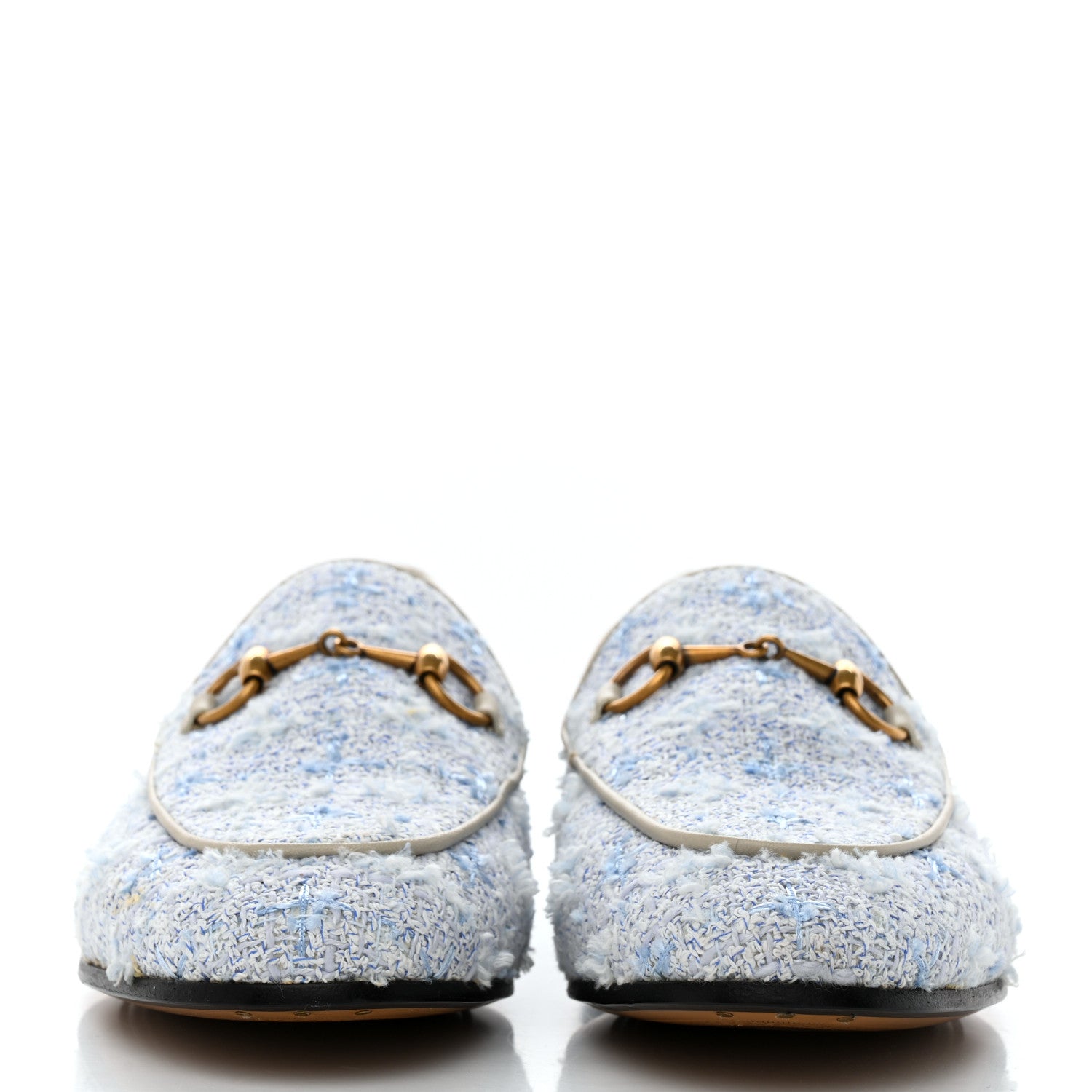 Gucci Wool Tweed Horsebit Womens Jordaan Loafers 36.5 Light Blue White Mystic White 2 of 8