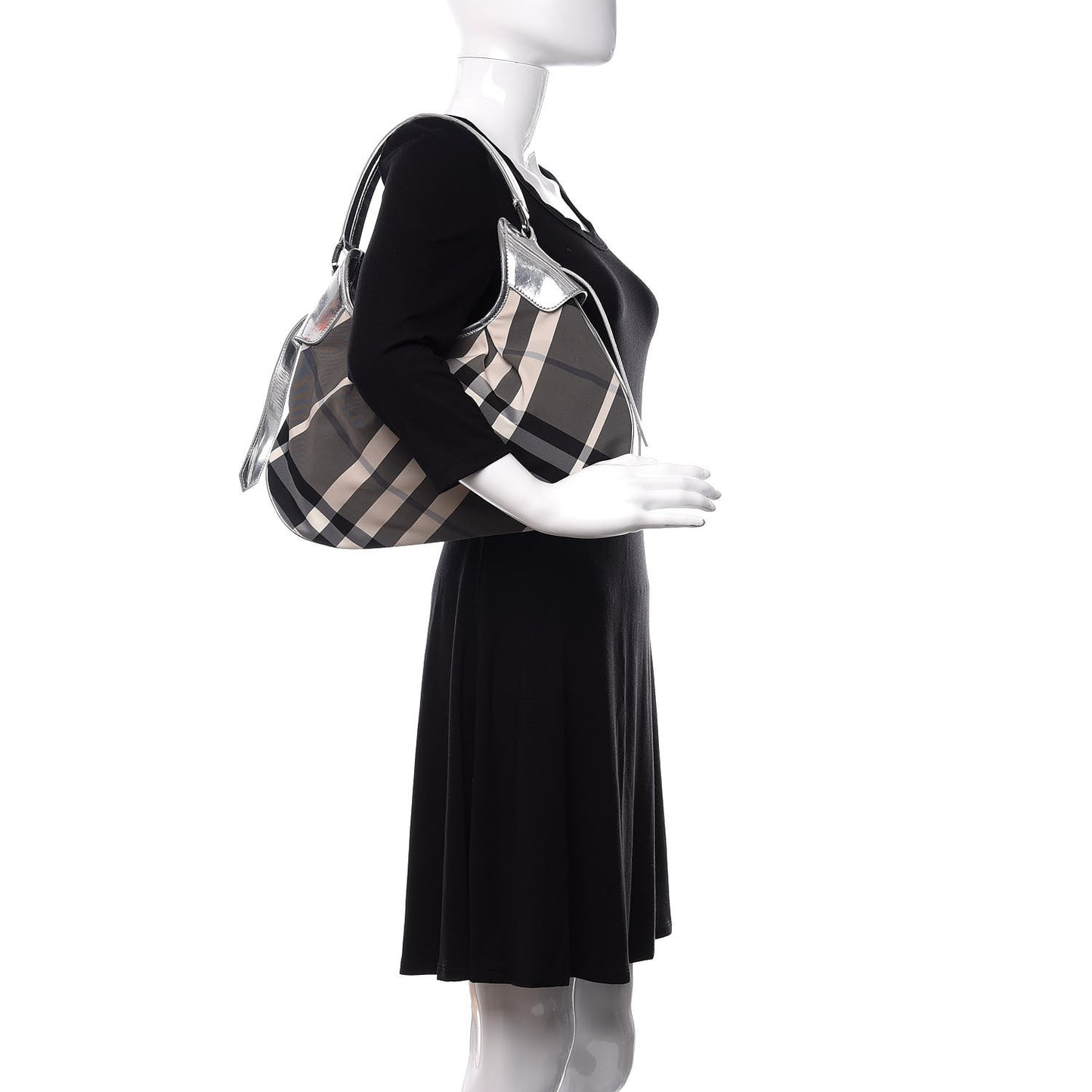 Metallic Beat Check Small Brooklyn Hobo Silver Black