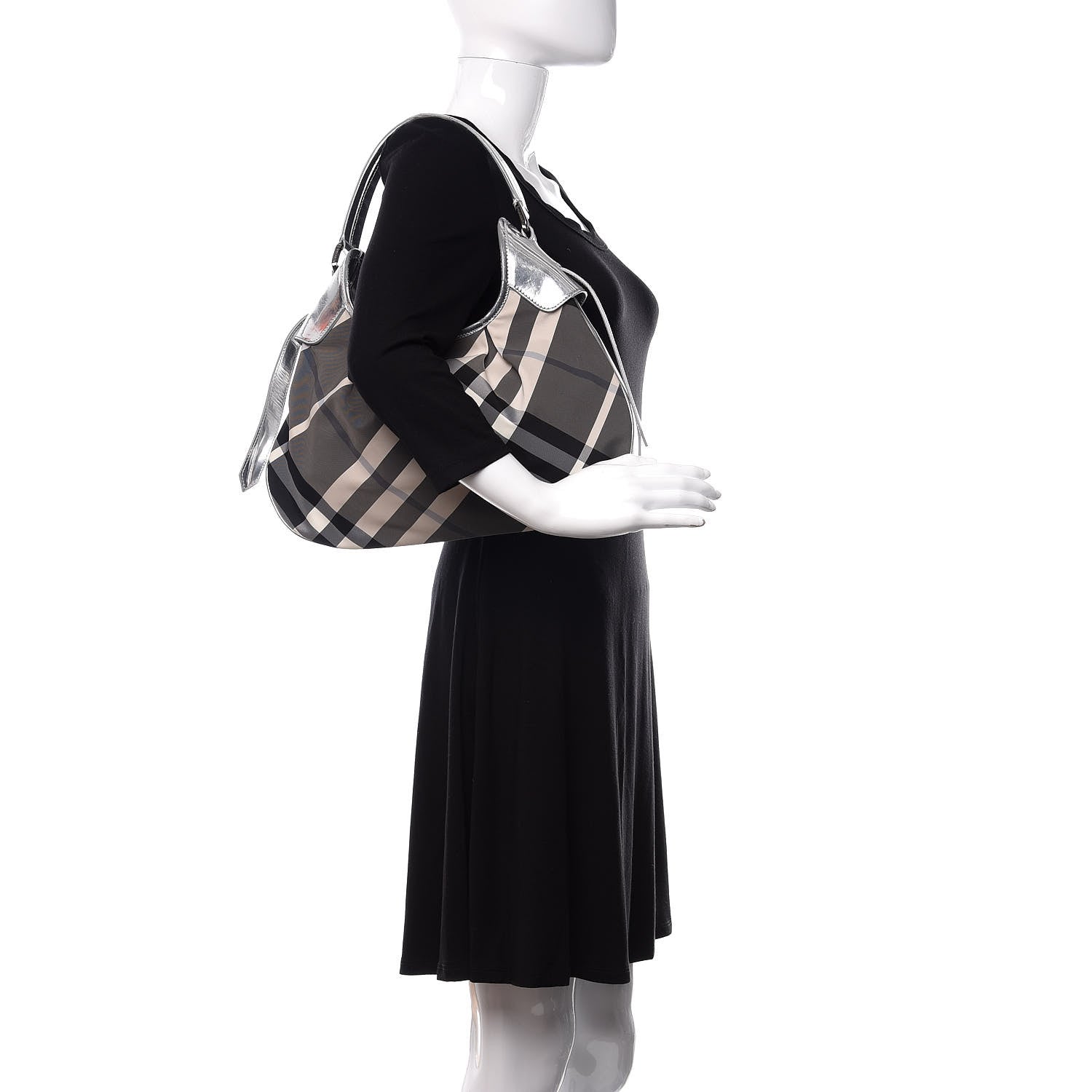 Burberry Metallic Beat Check Small Brooklyn Hobo Silver Black 2 of 14
