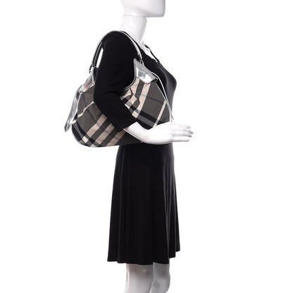 Burberry Metallic Beat Check Small Brooklyn Hobo Silver Black 2 of 14