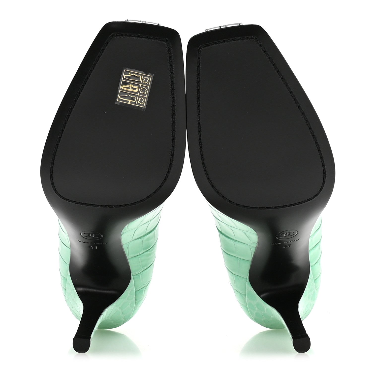 Chanel Crocodile Embossed Patent Calfskin Pumps 41 Green Black 6 of 9