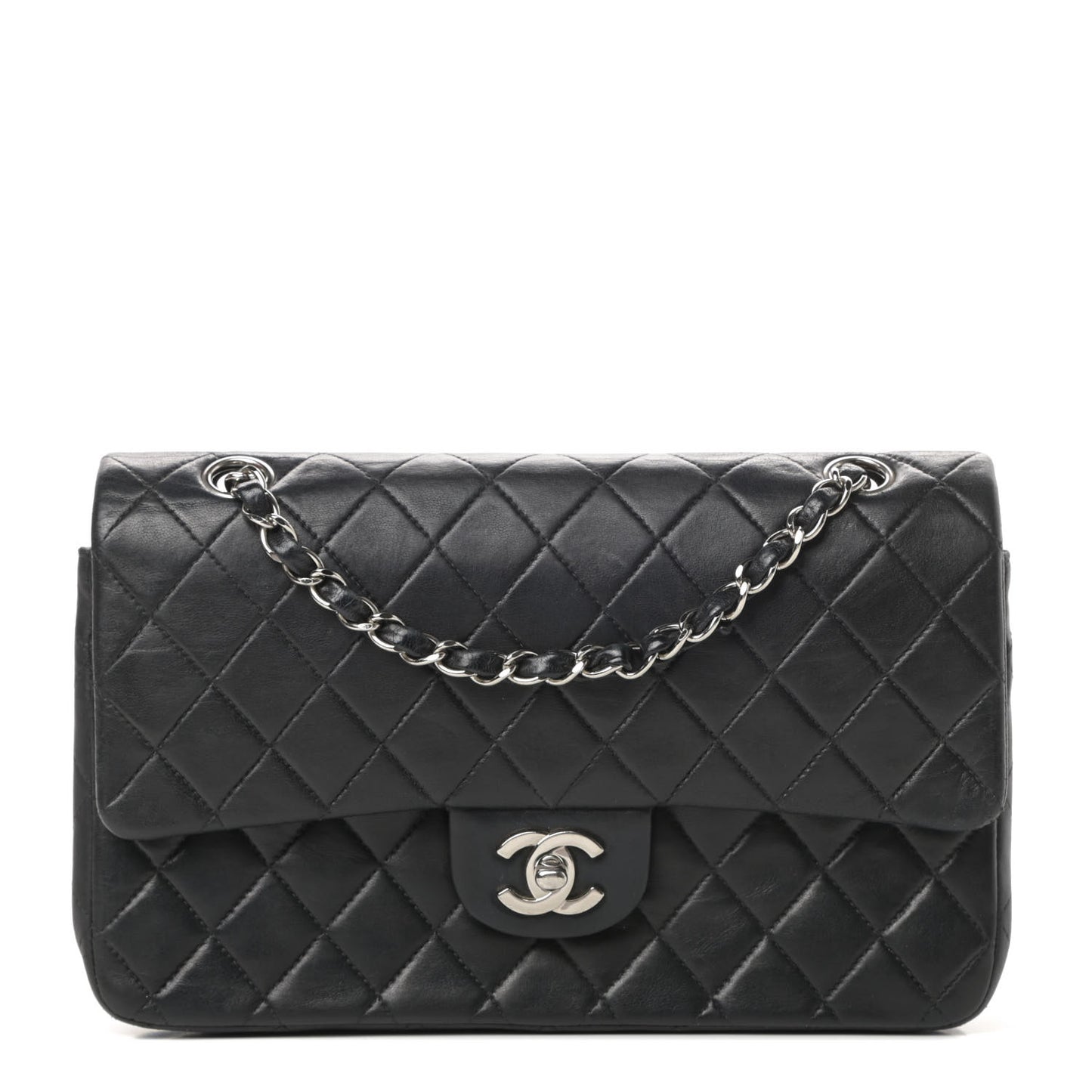 Lambskin Quilted Medium Double Flap Black