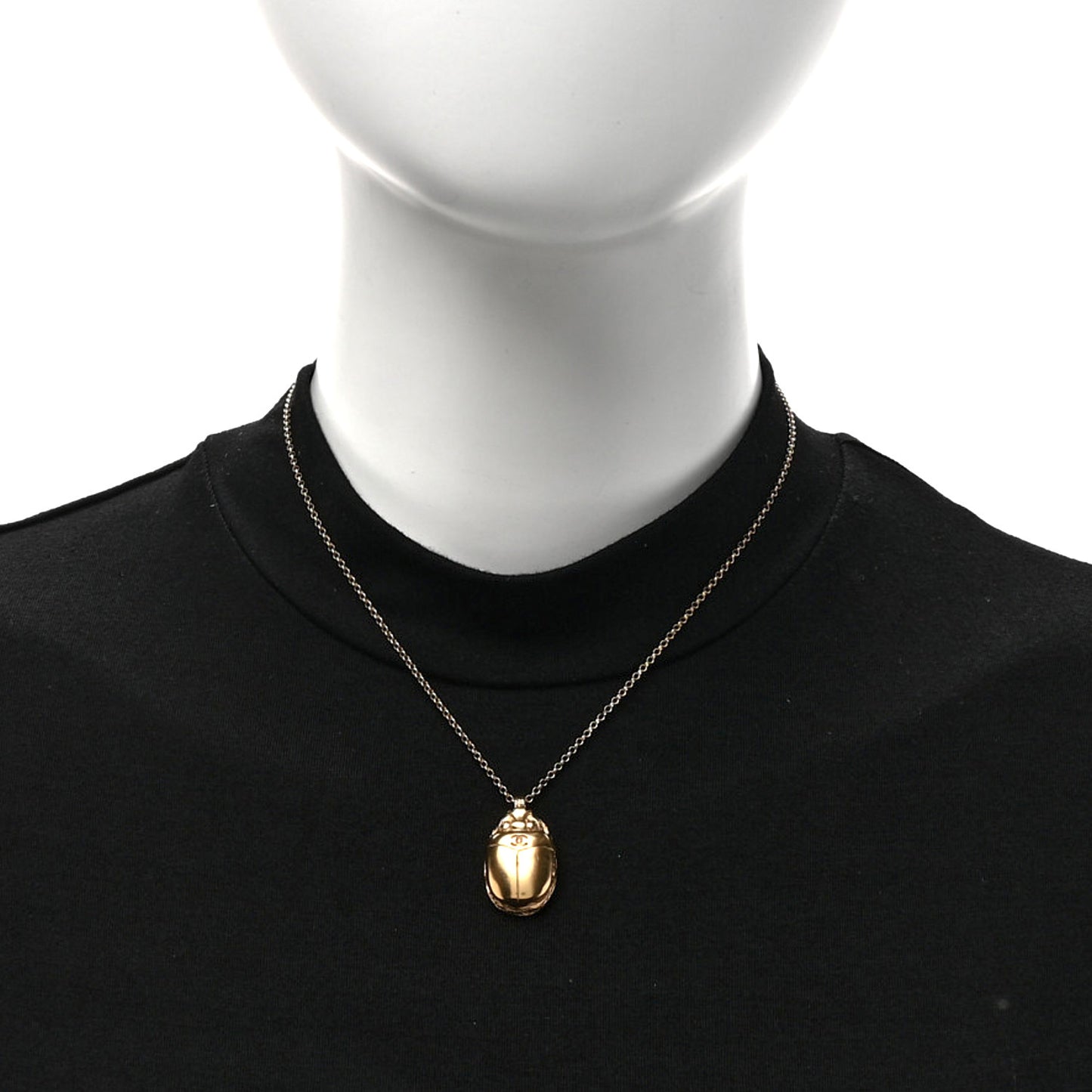 Metal Scarab CC Locket Necklace Gold