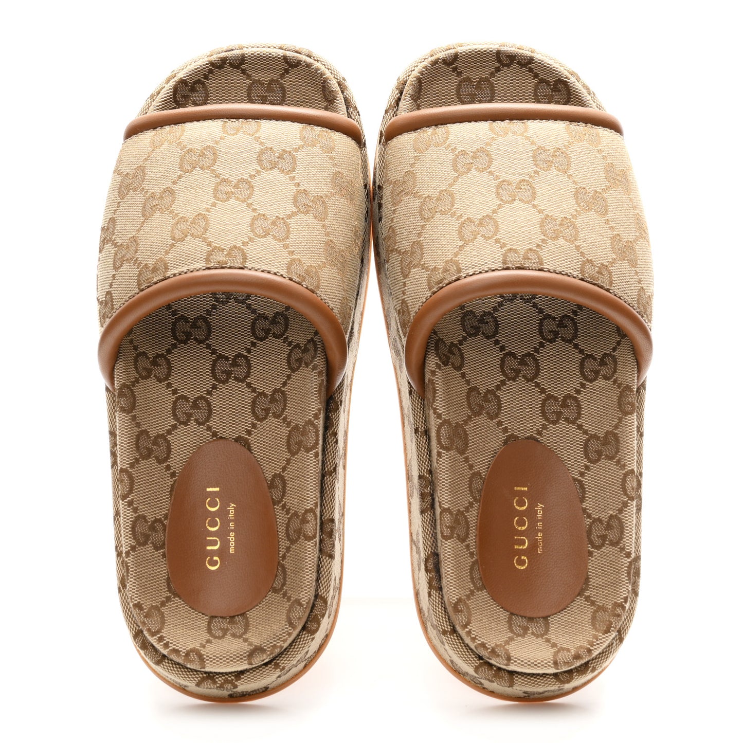 Original GG Canvas Monogram Womens GG Platform Sandals 37.5 Beige Ebony Sundial Beige Ebony Sundial
