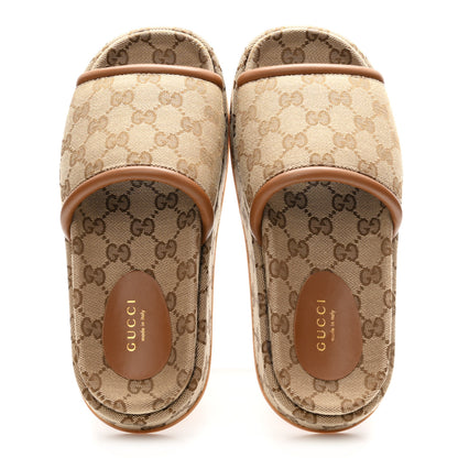 Gucci Original GG Canvas Monogram Womens GG Platform Sandals 37.5 Beige Ebony Sundial Beige Ebony Sundial 2 of 10