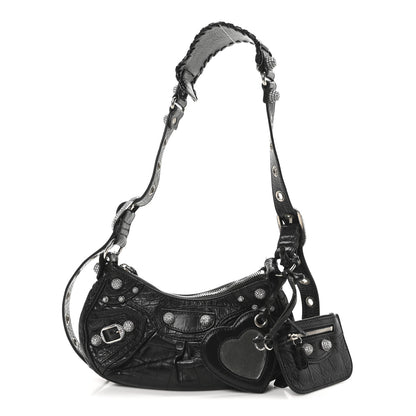 Balenciaga Extra Supple Calfskin Crystal Crocodile Embossed Le Cagole Shoulder Bag XS Black 3 of 11