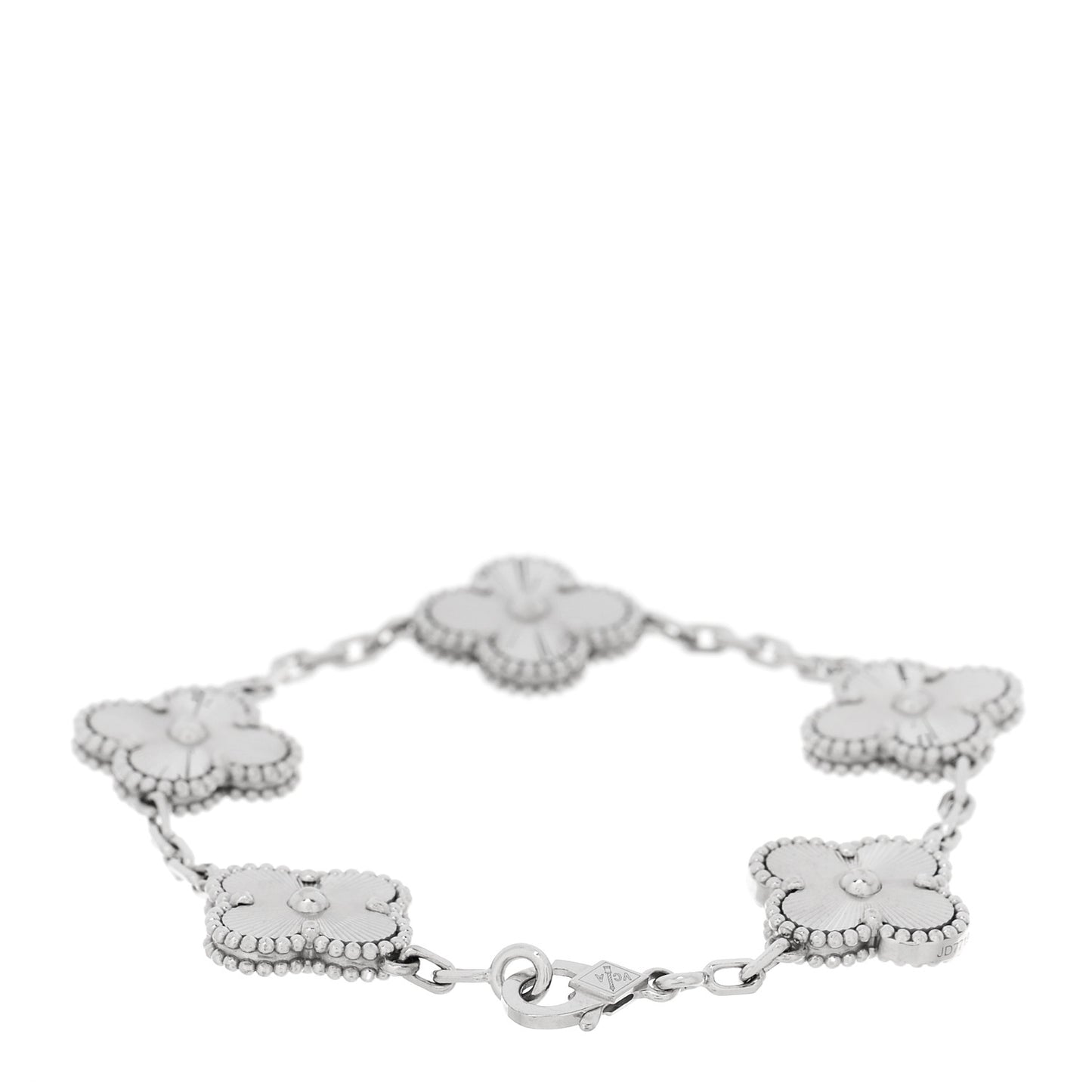 18K White Gold 5 Motifs Guilloche Vintage Alhambra Bracelet