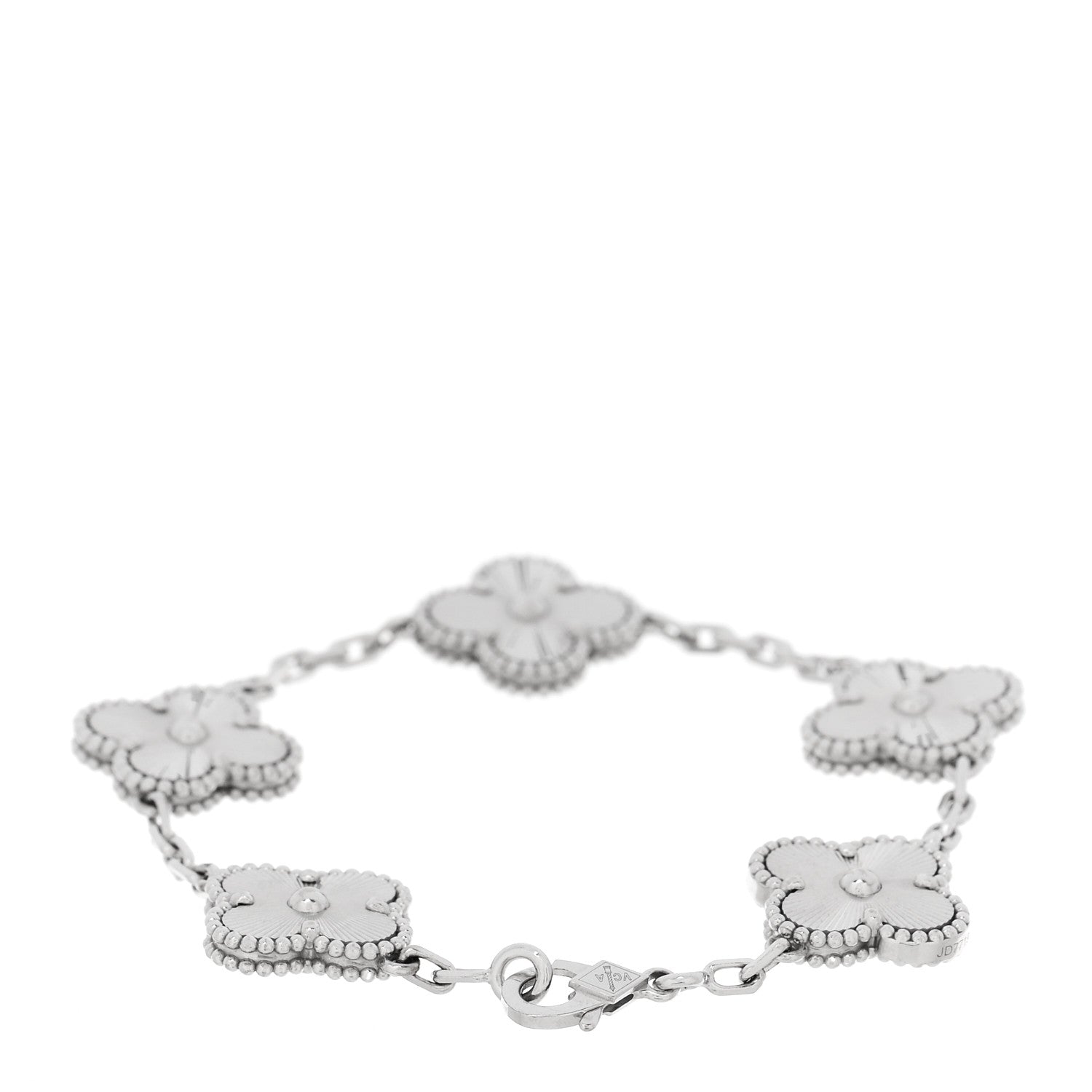Van Cleef & Arpels 18K White Gold 5 Motifs Guilloche Vintage Alhambra Bracelet 2 of 5