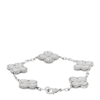 Van Cleef & Arpels 18K White Gold 5 Motifs Guilloche Vintage Alhambra Bracelet 2 of 5