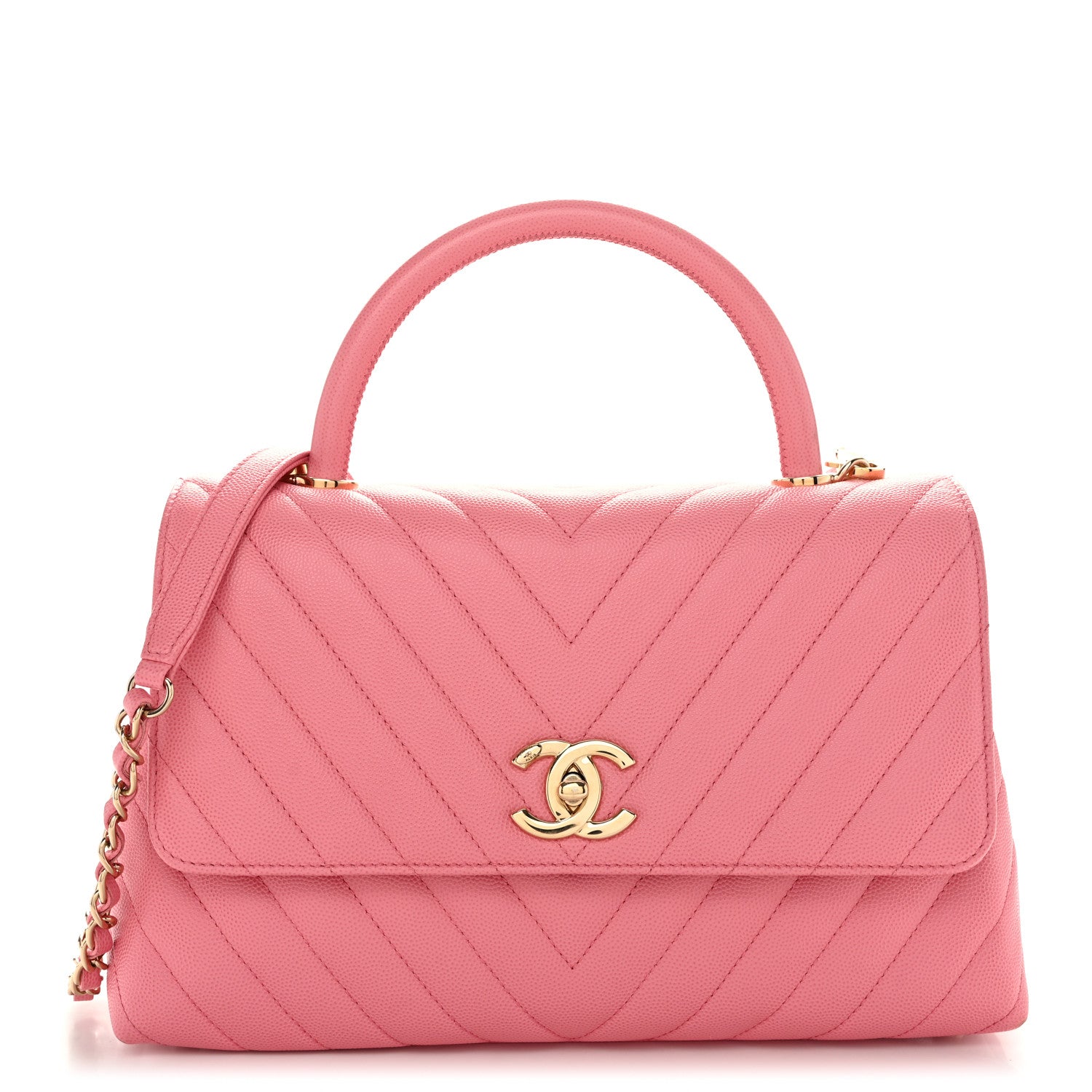 Chanel Caviar Chevron Quilted Small Coco Handle Flap Pink 1 of 10