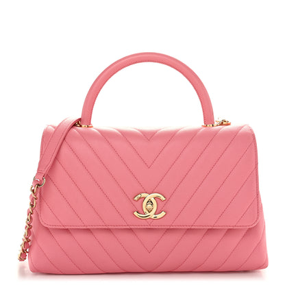 Chanel Caviar Chevron Quilted Small Coco Handle Flap Pink 1 of 10