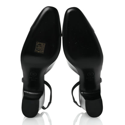 Chanel Lambskin Cap Toe CC Slingback Sandals 39.5 Black Dark Grey 7 of 13