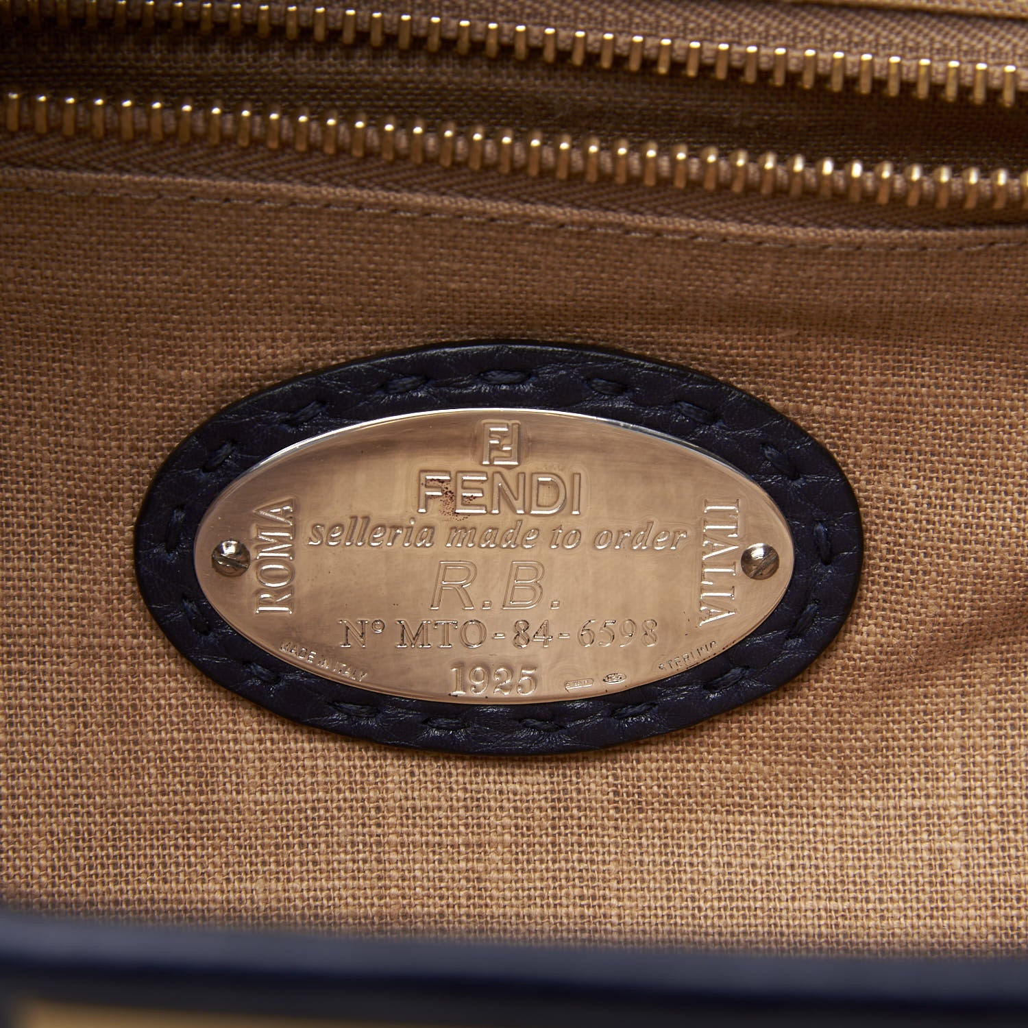 Fendi Cuoio Romano Raffia Selleria Large Peekaboo Iconic Satchel Navy 8 of 9