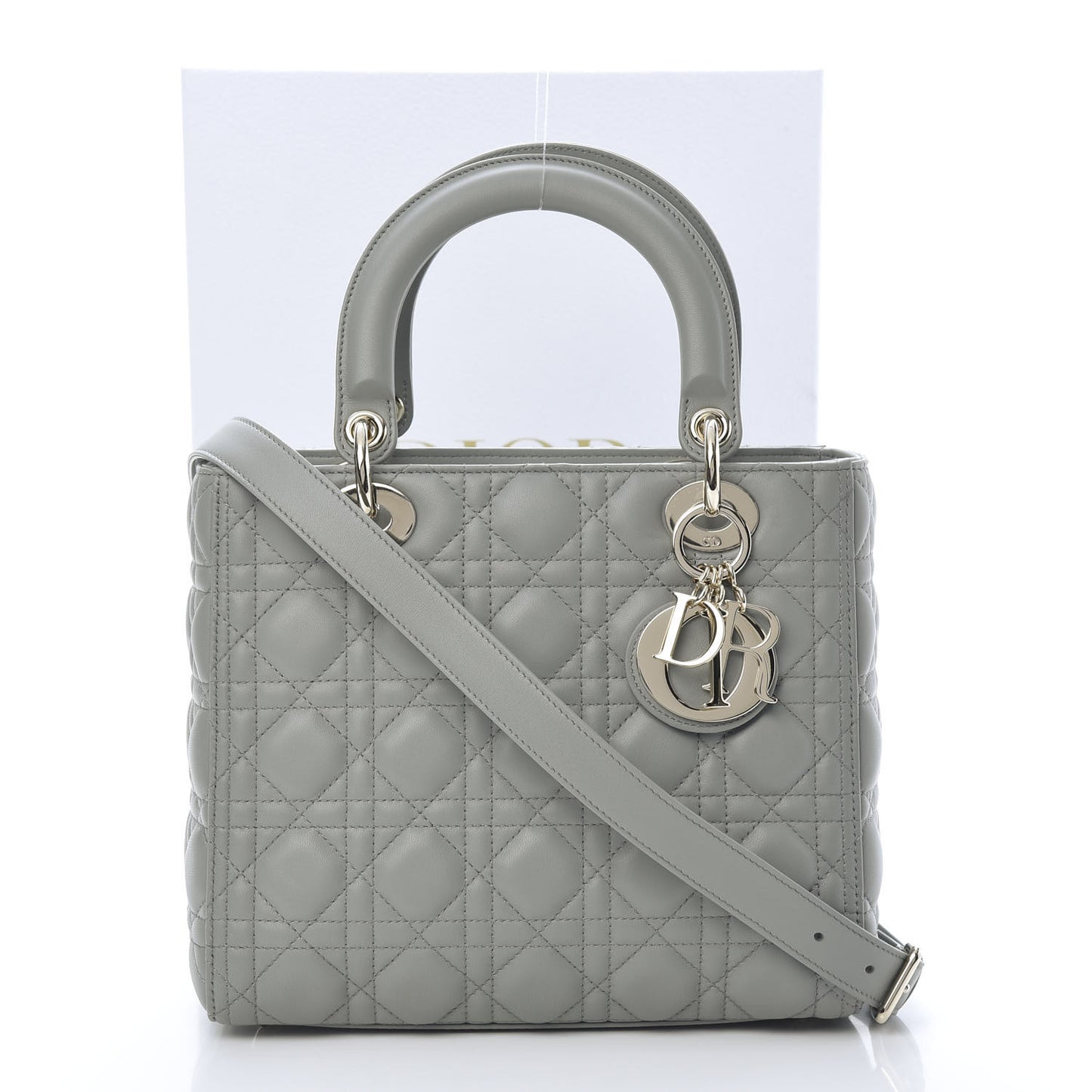 Lambskin Cannage Medium Lady Dior Grey