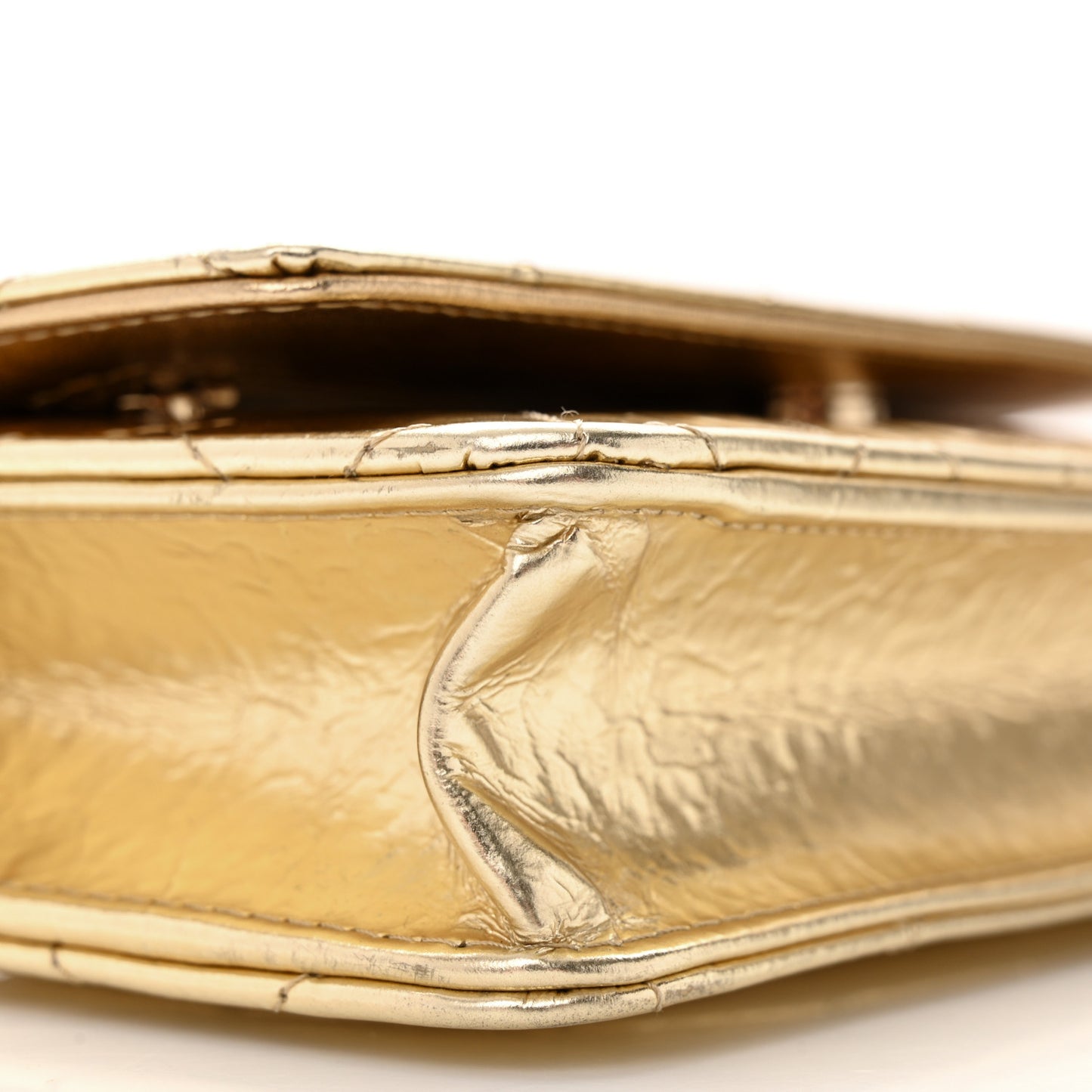 Hammered Metallic Calfskin Quilted Wallet On Chain WOC Gold