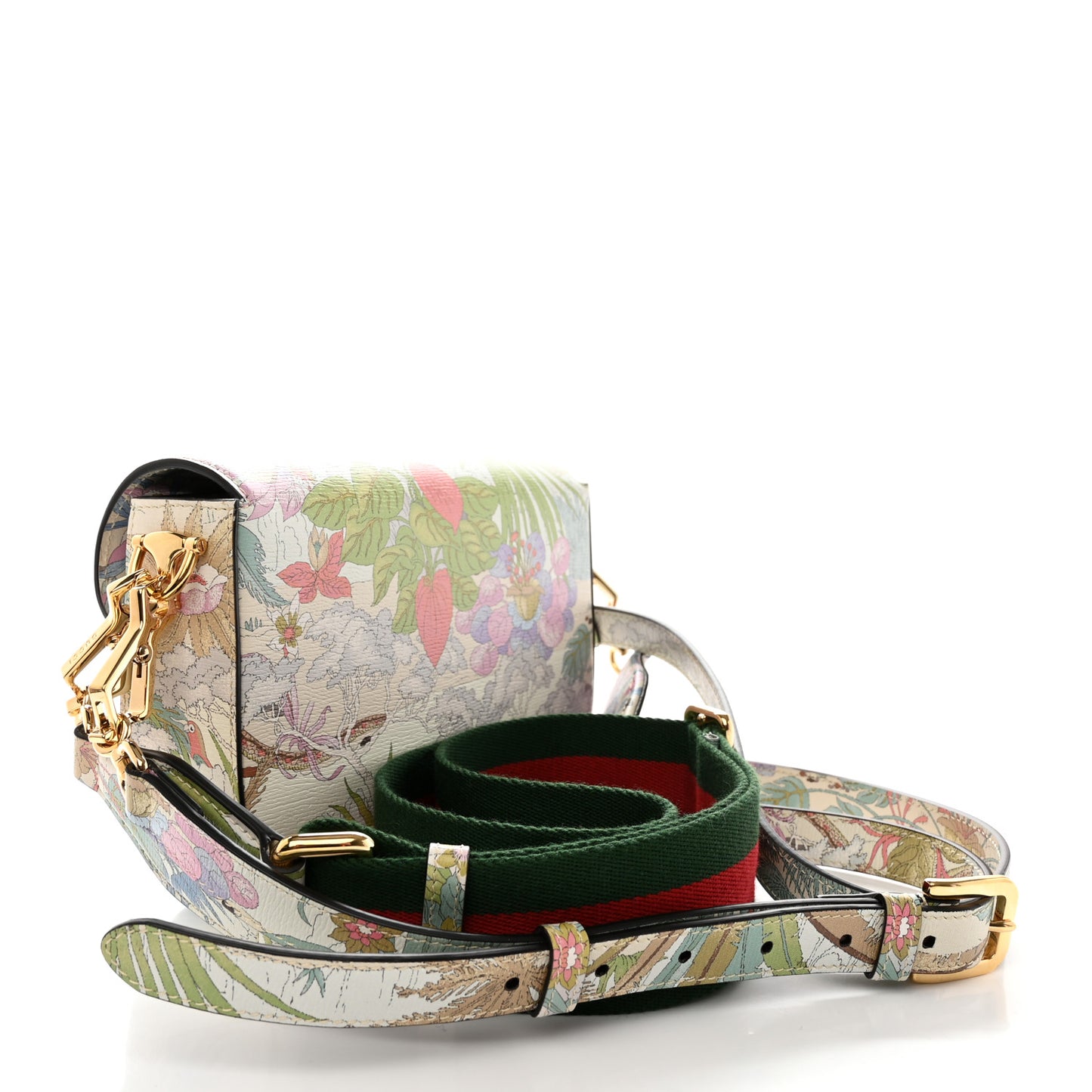 New Shangai Calfskin Tiger Savanah Web Mini Horsebit 1955 Shoulder Bag Chalky White Multicolor