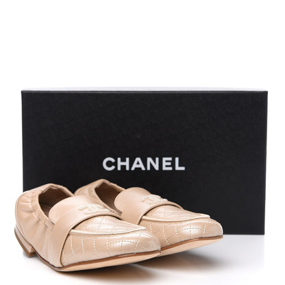 Chanel Laminated Lambskin Womens Quilted Elastic CC Moccasin Loafers 36 Beige 9 of 9