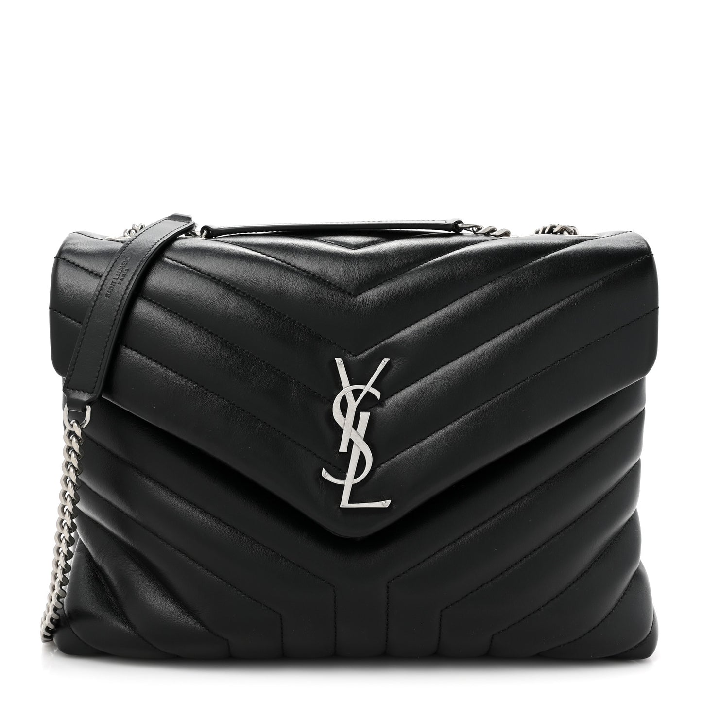 Calfskin Y Quilted Monogram Medium Loulou Chain Satchel Black