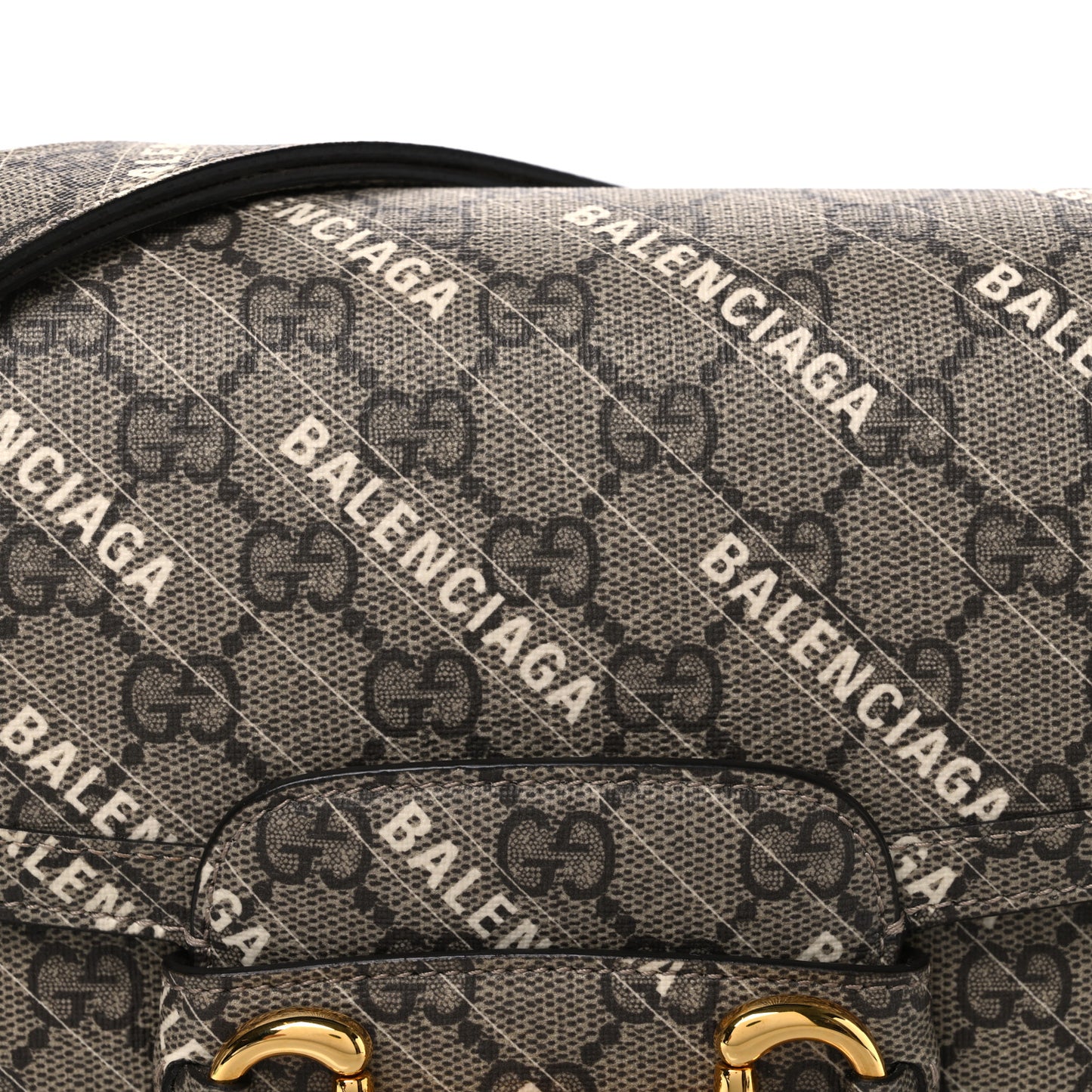 X BALENCIAGA GG Supreme Monogram Logo Print Horsebit 1955 Shoulder Bag Beige Ebony