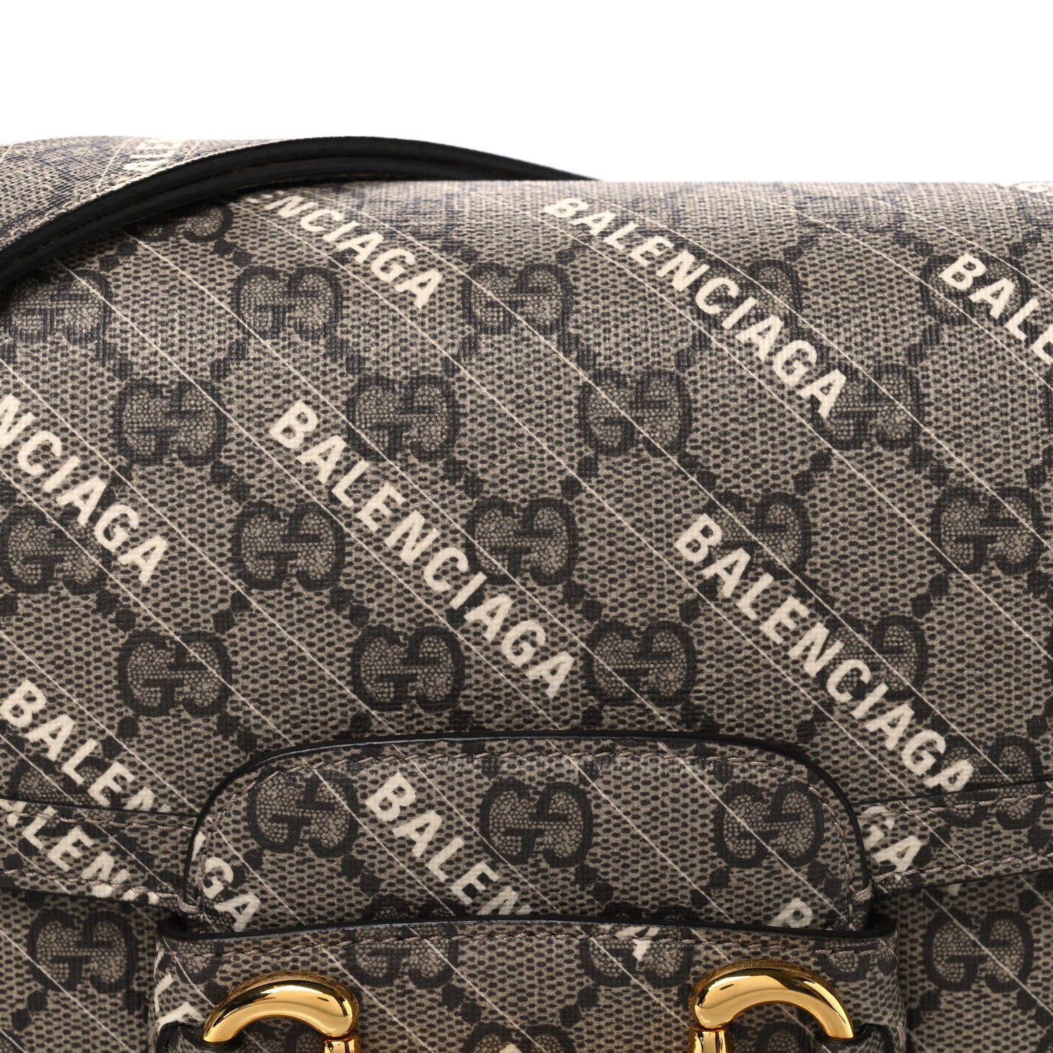 Gucci X BALENCIAGA GG Supreme Monogram Logo Print Horsebit 1955 Shoulder Bag Beige Ebony 8 of 10