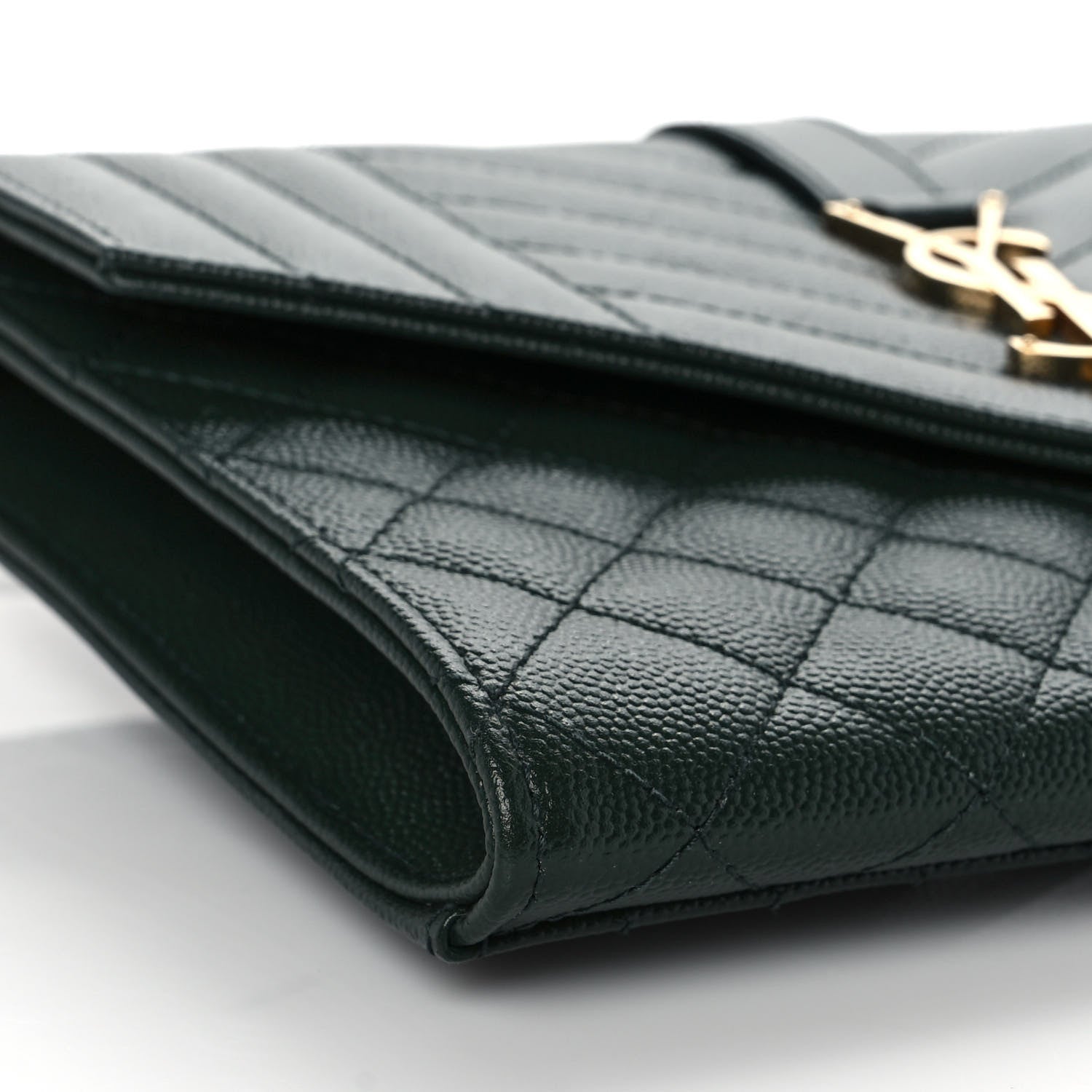 Saint Laurent Grain De Poudre Textured Mixed Matelasse Triquilt Monogram Clutch Vert Fonce 6 of 10