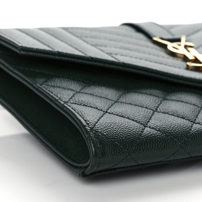 Saint Laurent Grain De Poudre Textured Mixed Matelasse Triquilt Monogram Clutch Vert Fonce 6 of 10