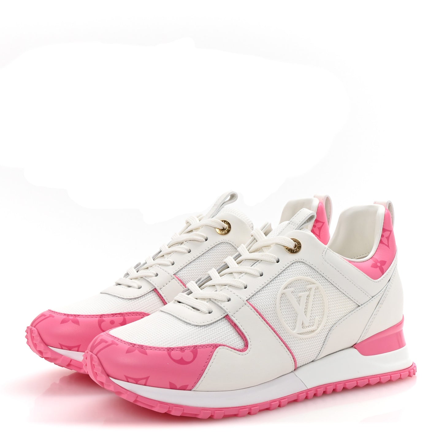 Calfskin Monogram Run Away Sneakers 39 White Pink