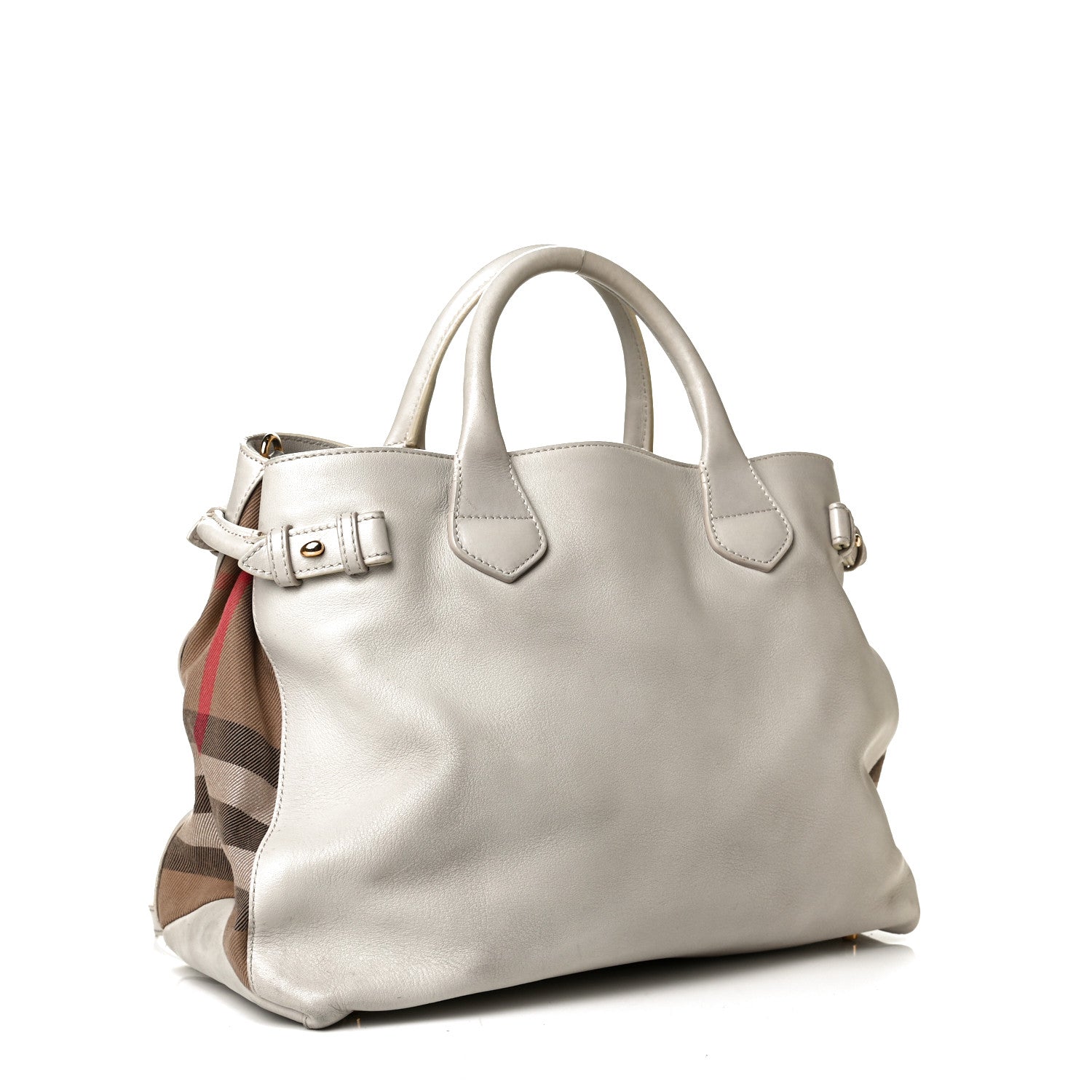 Burberry Calfskin House Check Large Banner Tote White 2 of 8