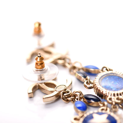 Chanel Enamel Beaded CC Dangle Earrings White Blue Gold 4 of 5