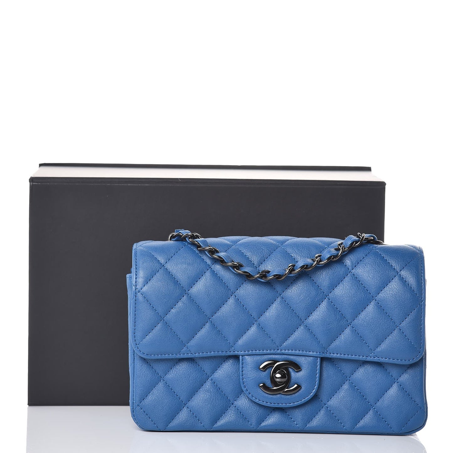 Crumpled Calfskin Quilted Mini Rectangular Flap Blue