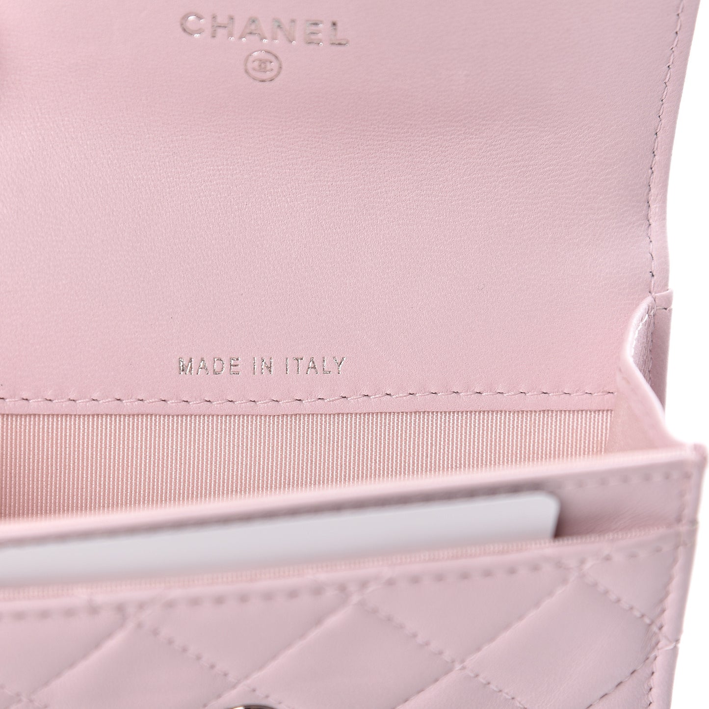 Lambskin Quilted Flap Card Holder Light Pink