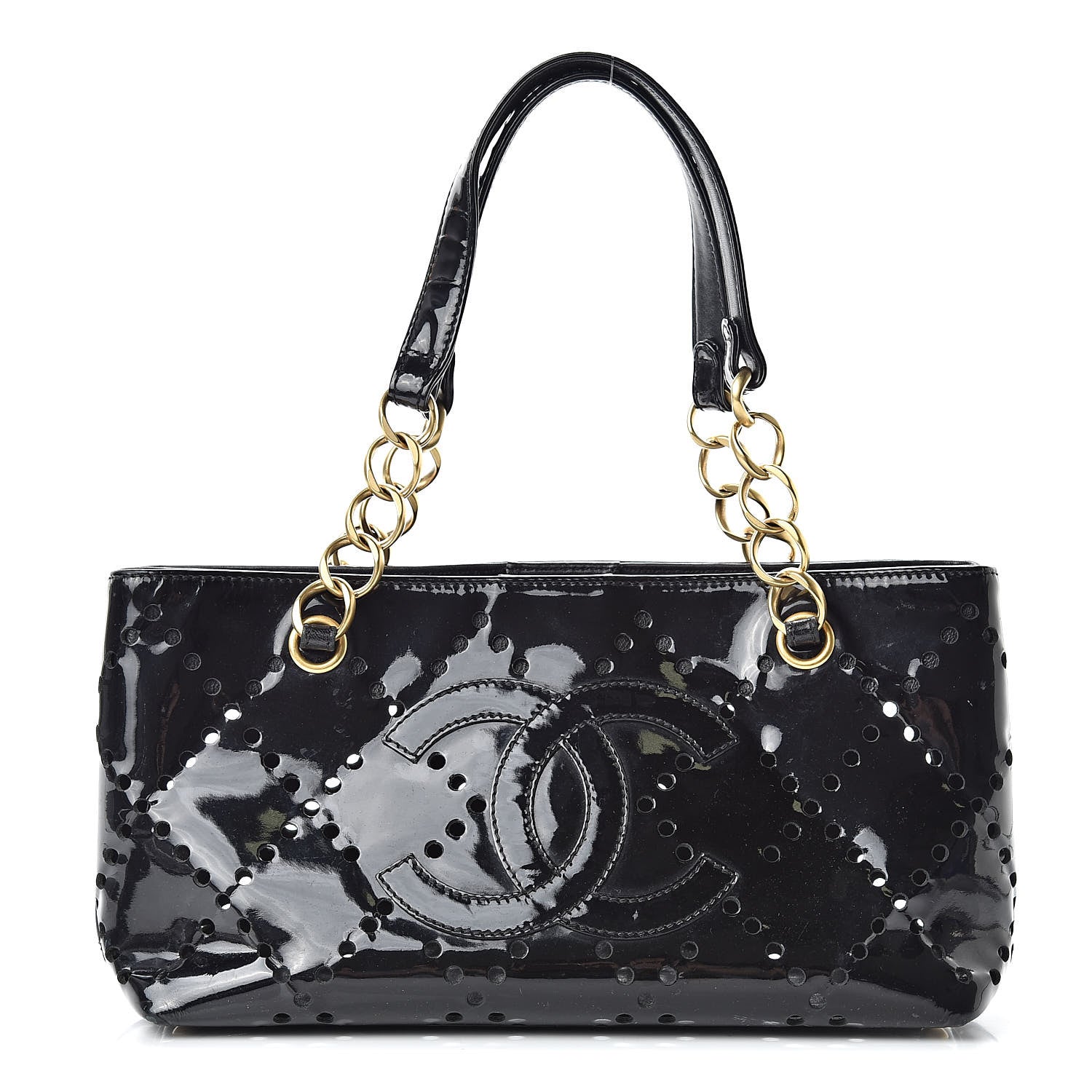 Chanel Patent Perforated CC Shopping Tote Black 1 of 21